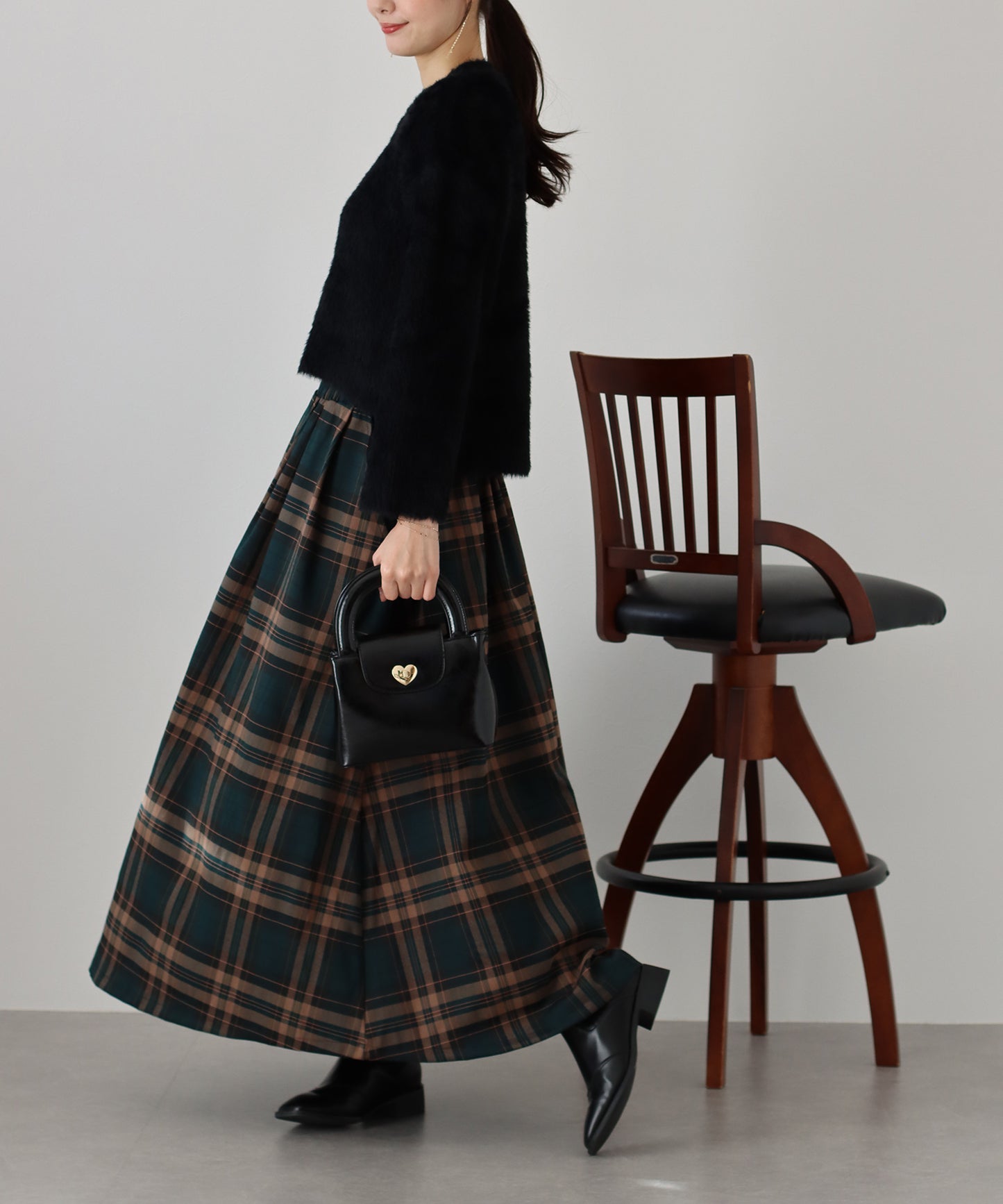 【SALE】丈が選べるチェック柄ロングスカート
