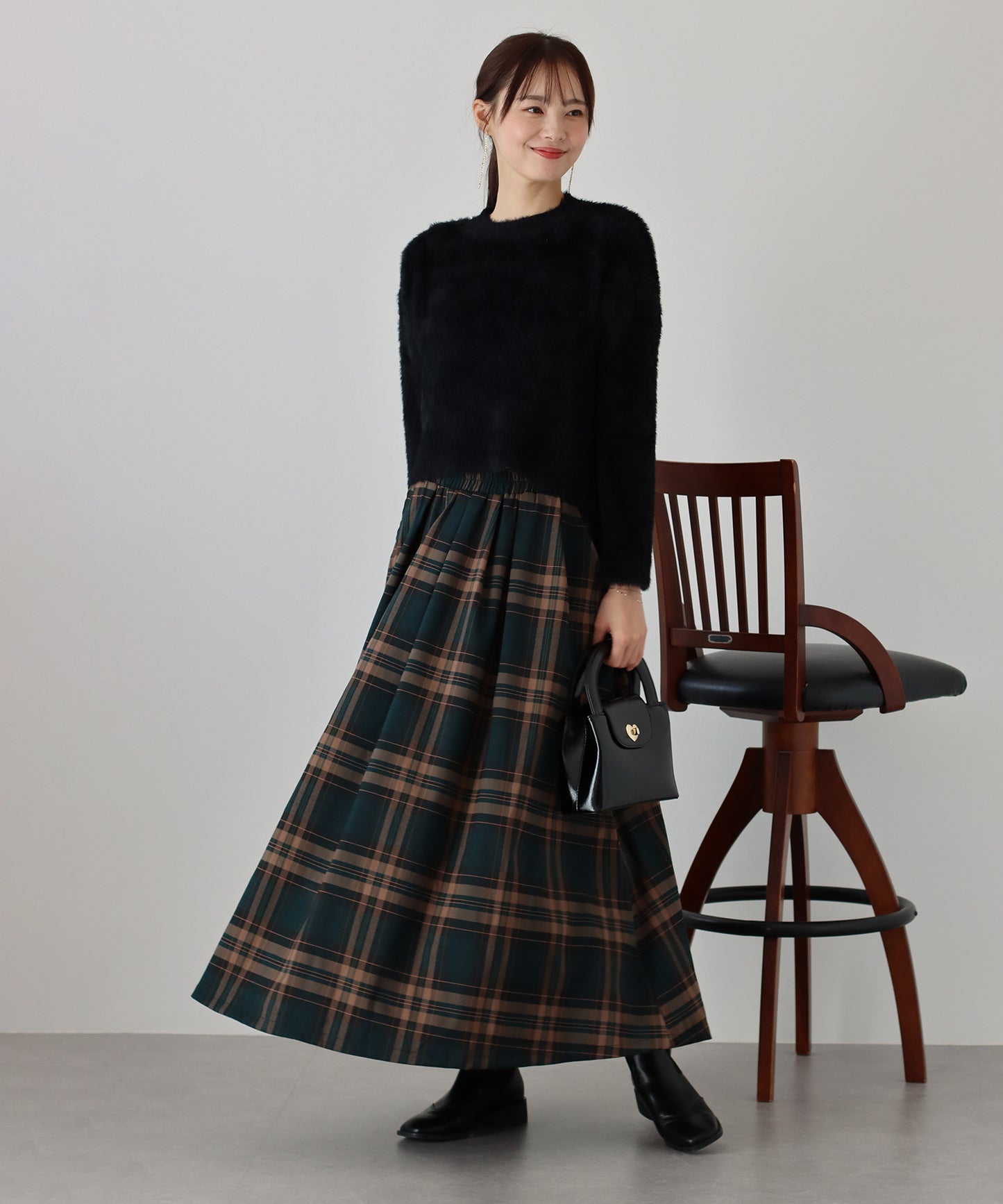 【SALE】丈が選べるチェック柄ロングスカート