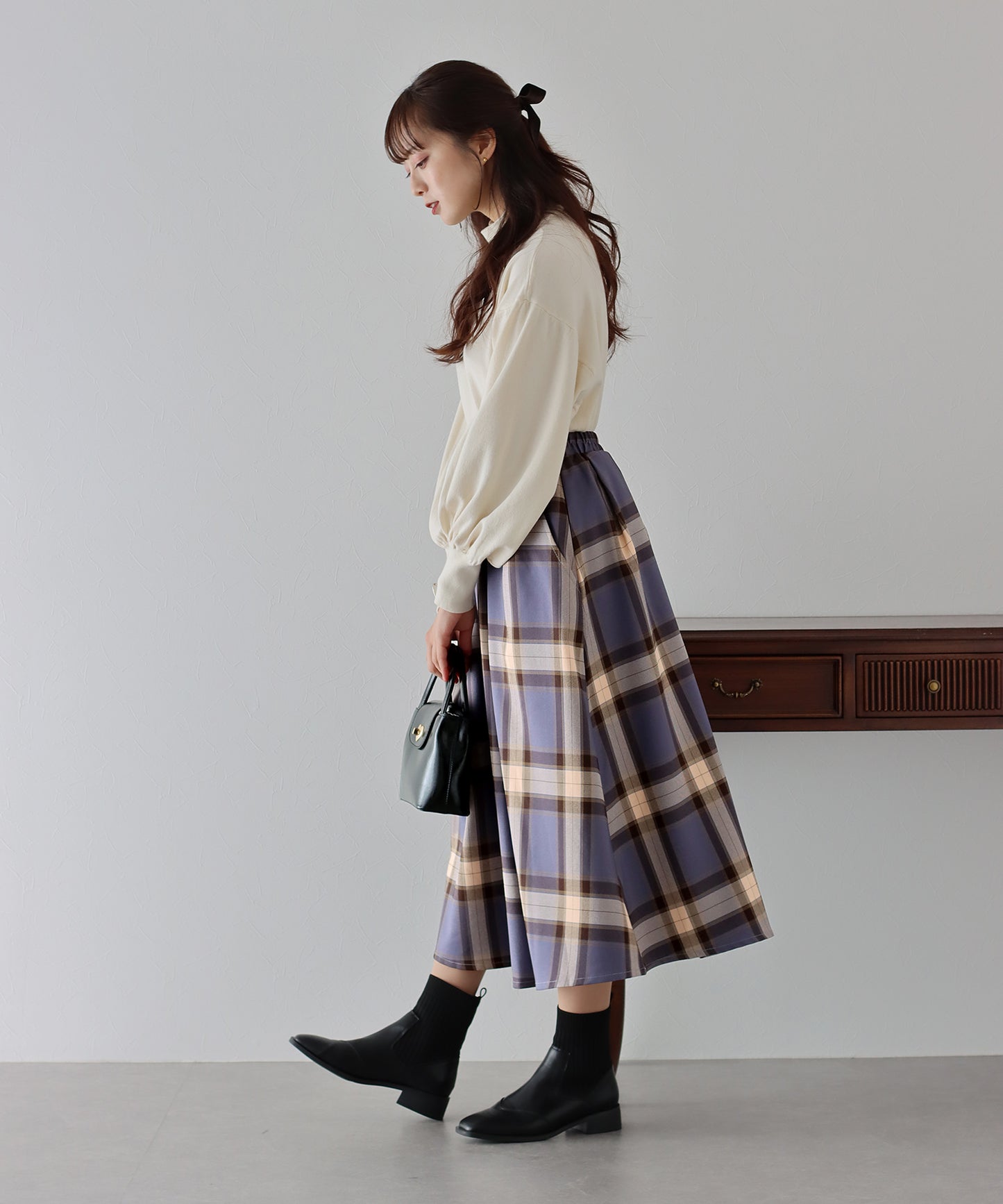 【SALE】丈が選べるチェック柄ロングスカート