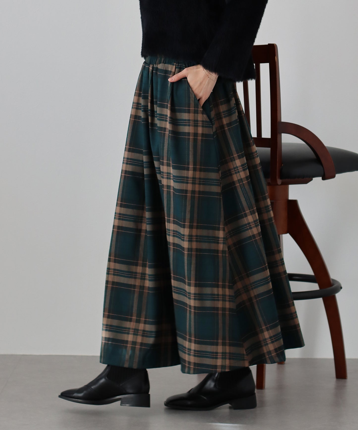 【SALE】丈が選べるチェック柄ロングスカート