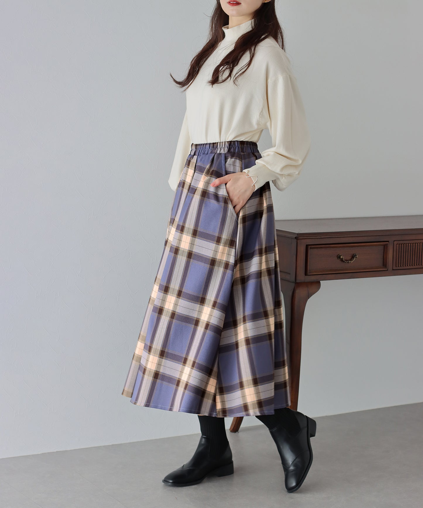 【SALE】丈が選べるチェック柄ロングスカート