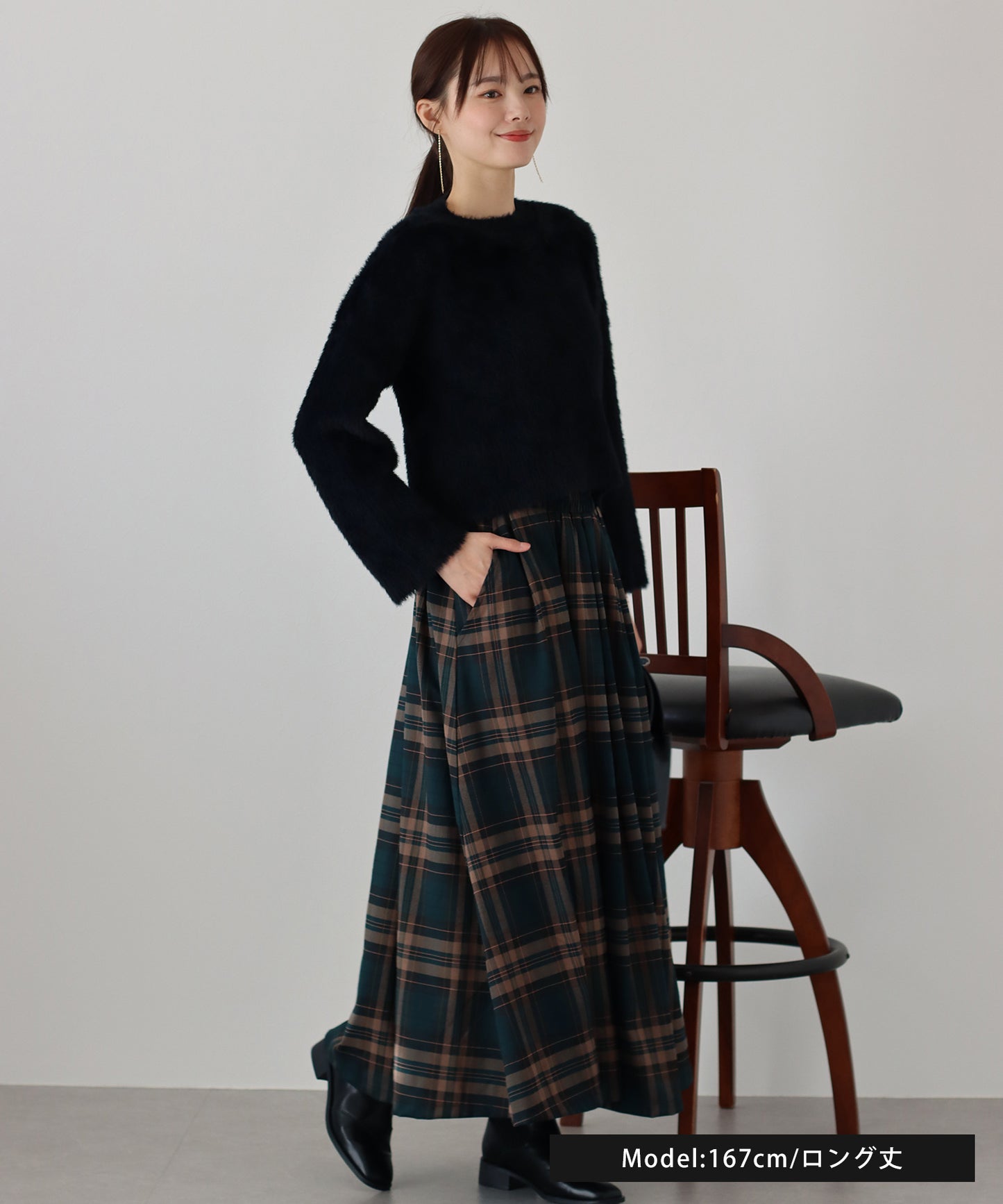 【SALE】丈が選べるチェック柄ロングスカート