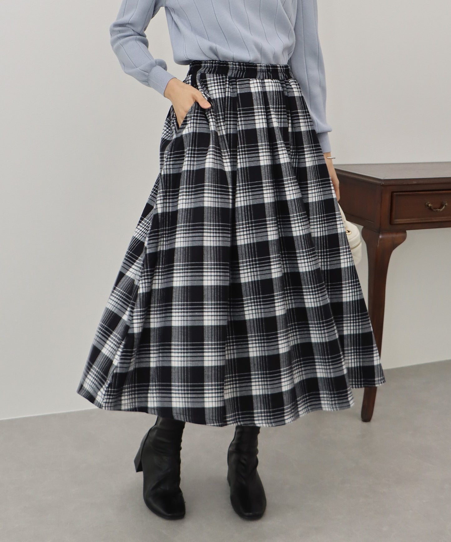 【SALE】丈が選べるチェック柄ロングスカート