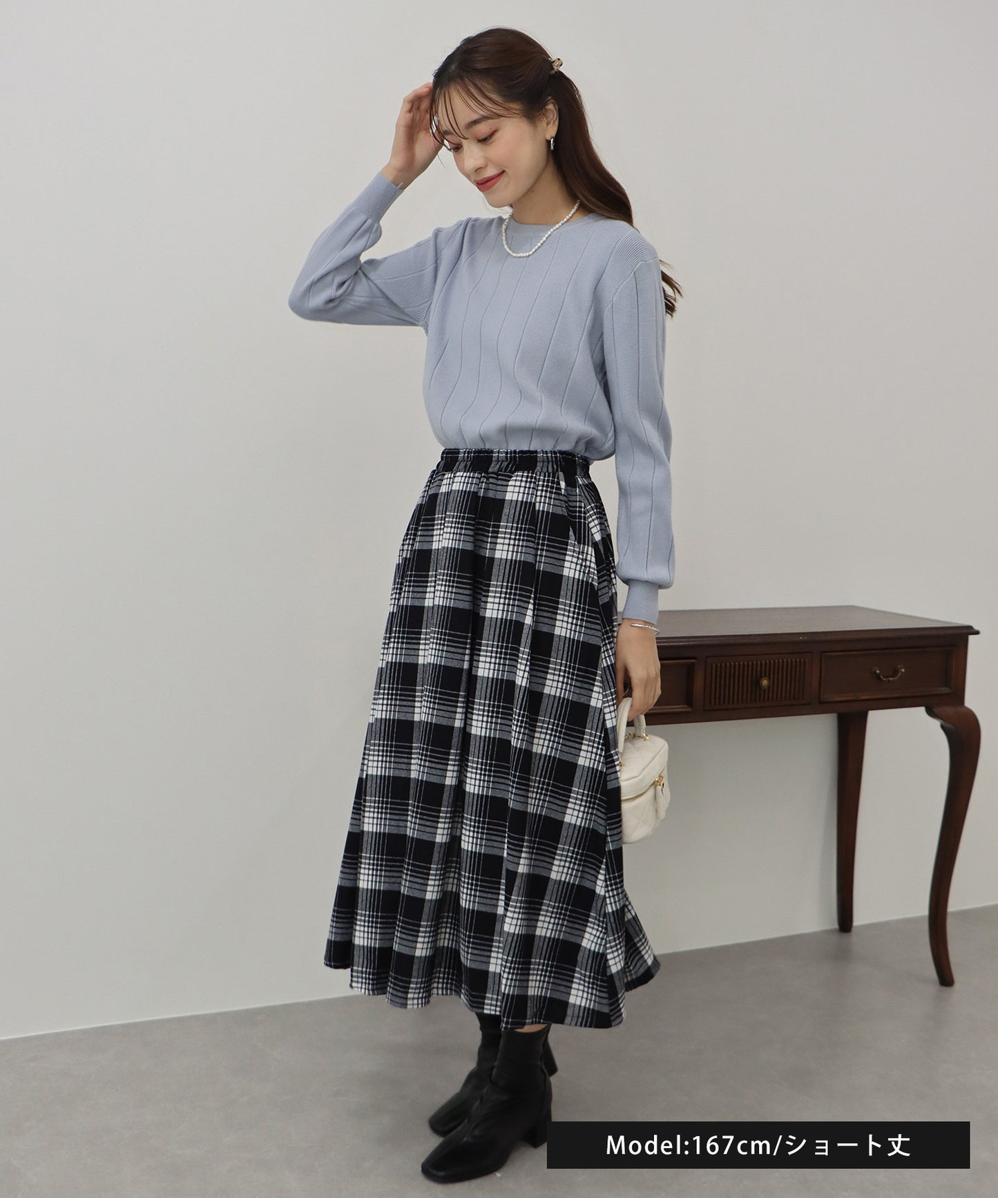 【SALE】丈が選べるチェック柄ロングスカート