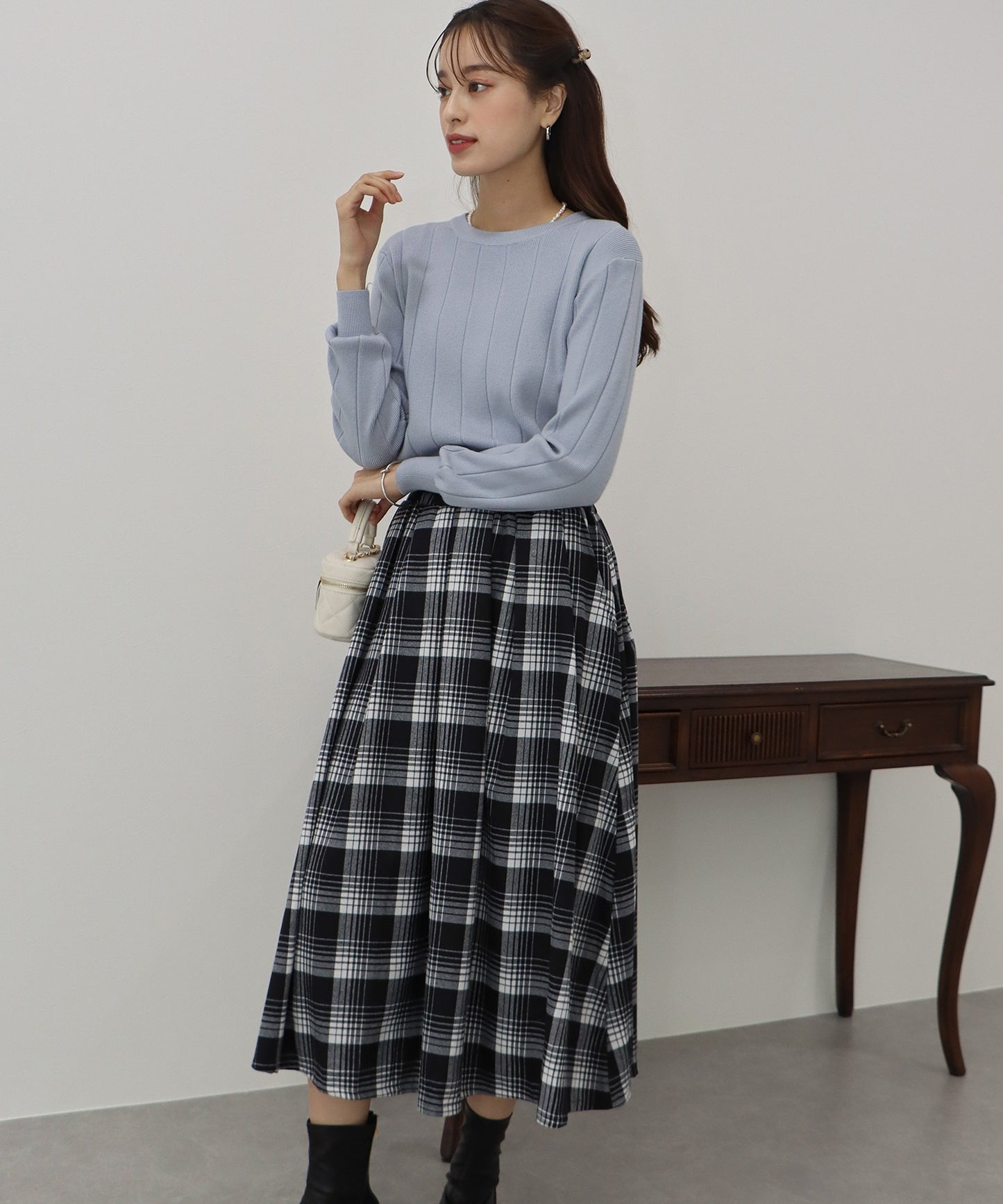 【SALE】丈が選べるチェック柄ロングスカート