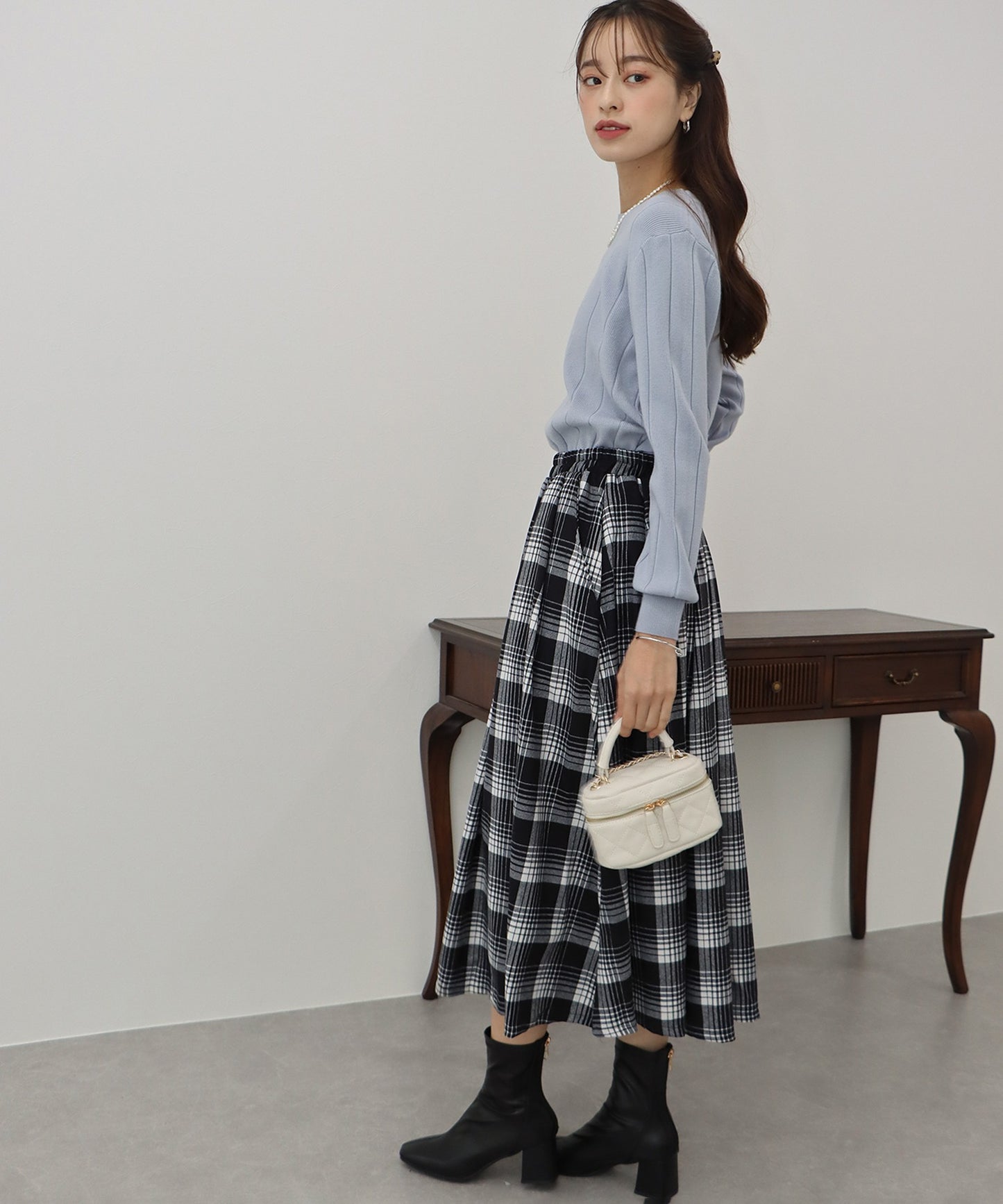【SALE】丈が選べるチェック柄ロングスカート