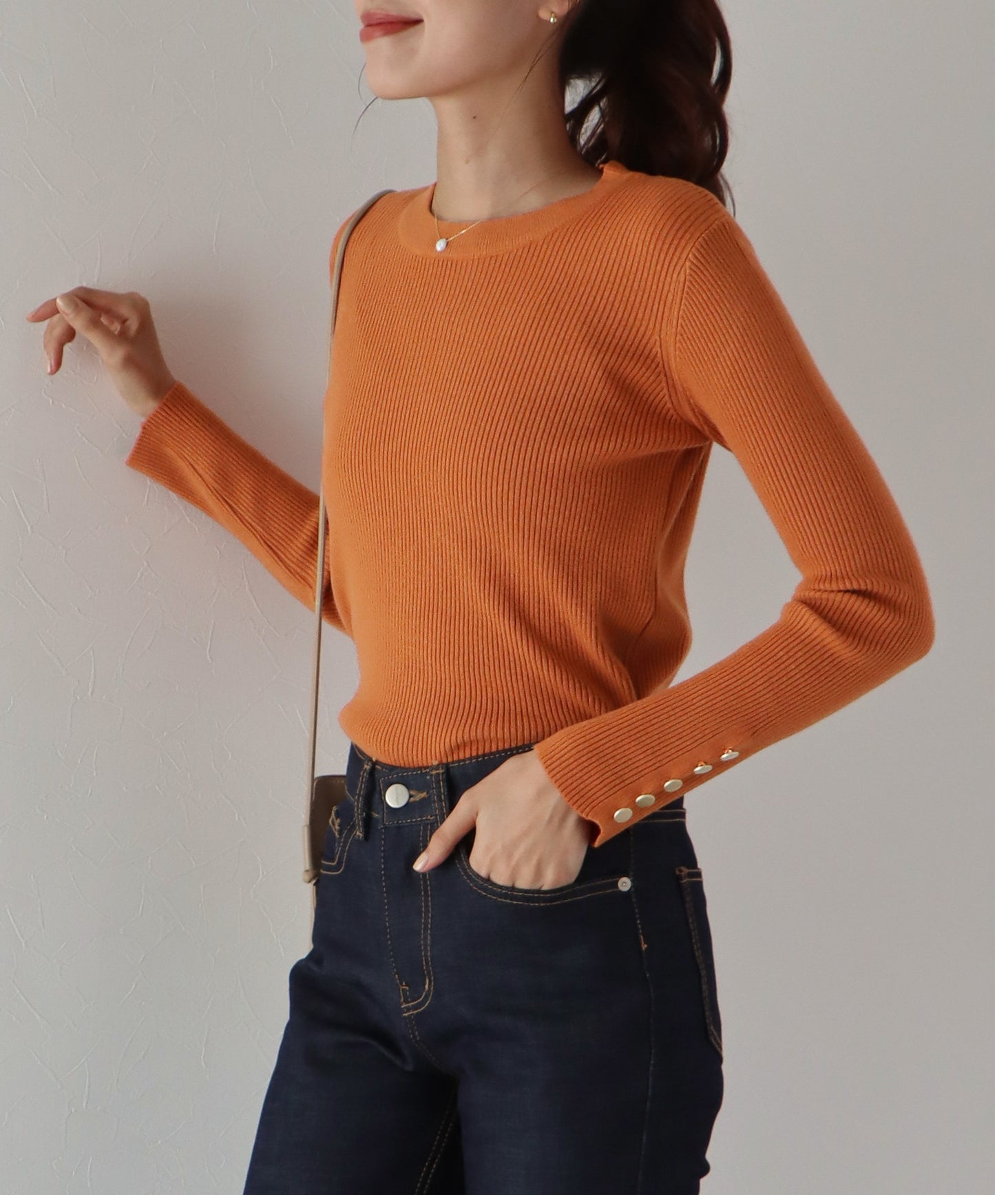 【SALE】金釦付きリブニット