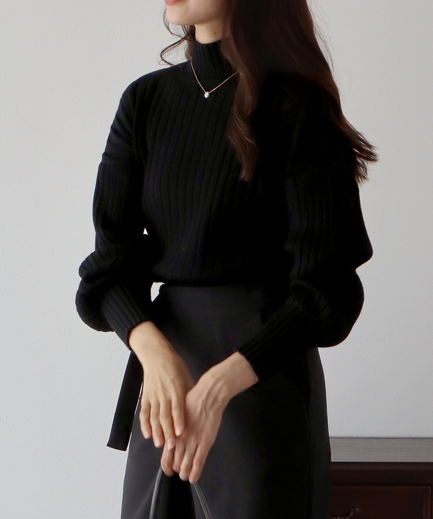 【SALE】ハイネックリブニット