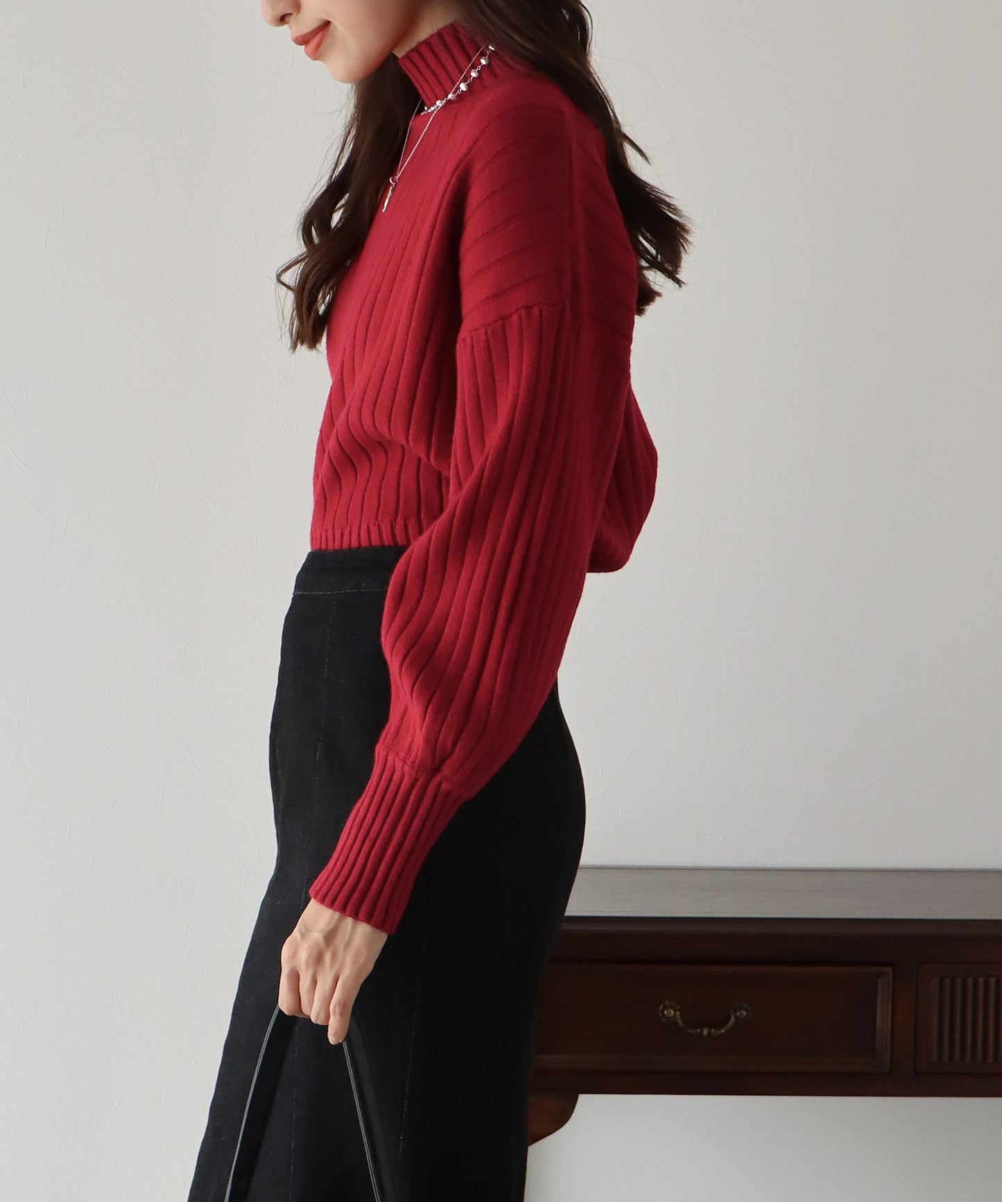 【SALE】ハイネックリブニット
