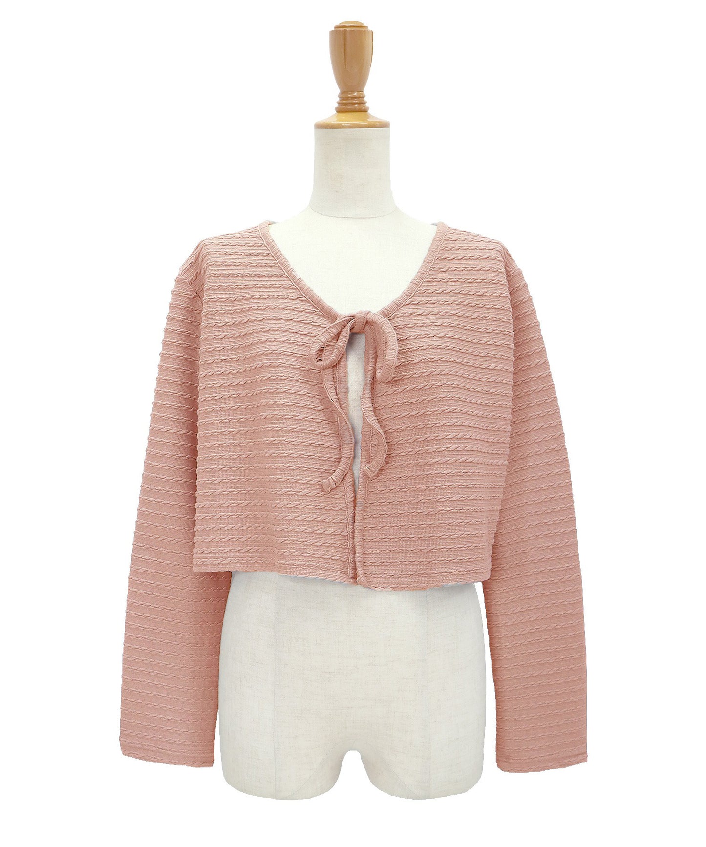 케이블 무늬 리본 가디건