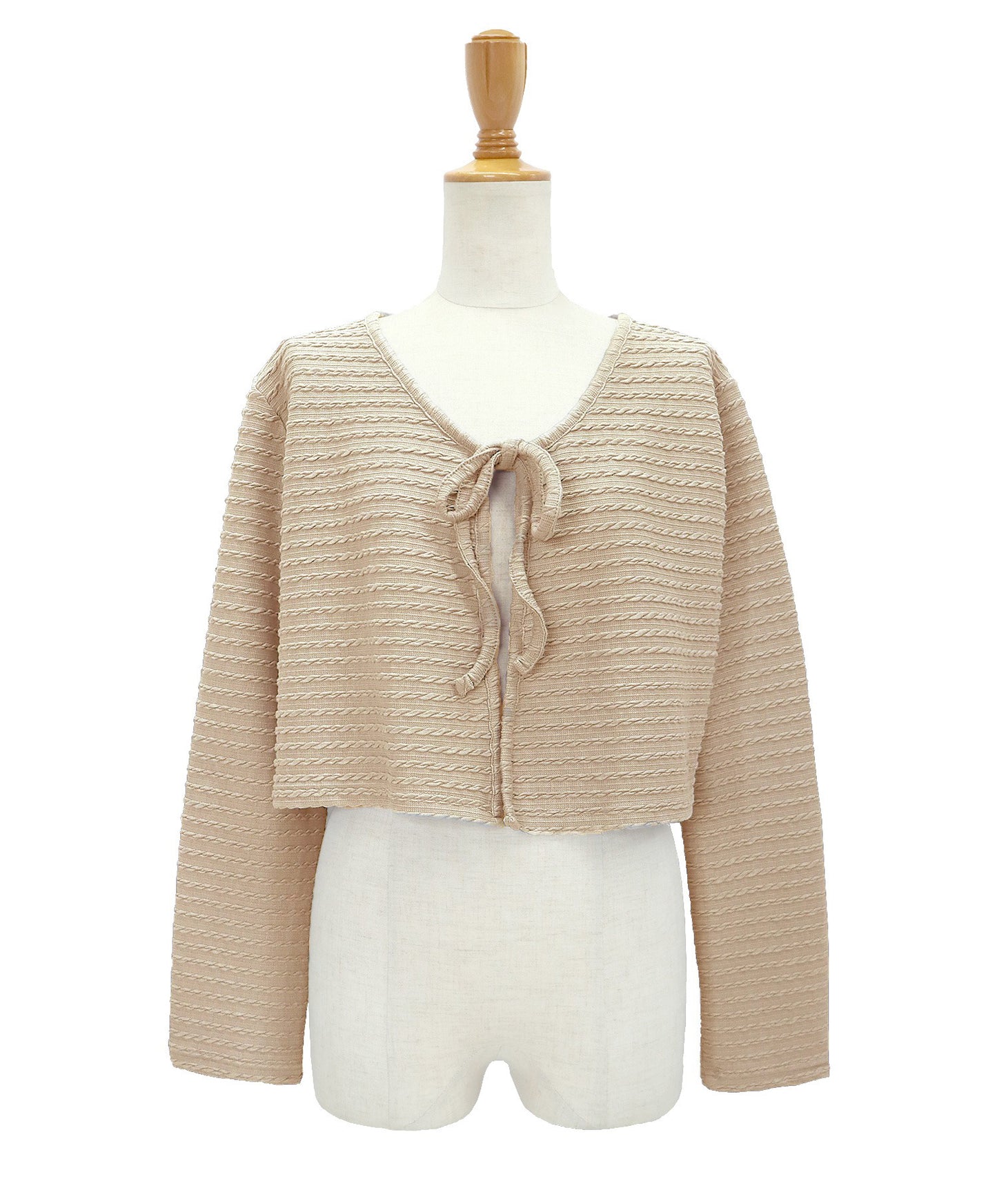 케이블 무늬 리본 가디건