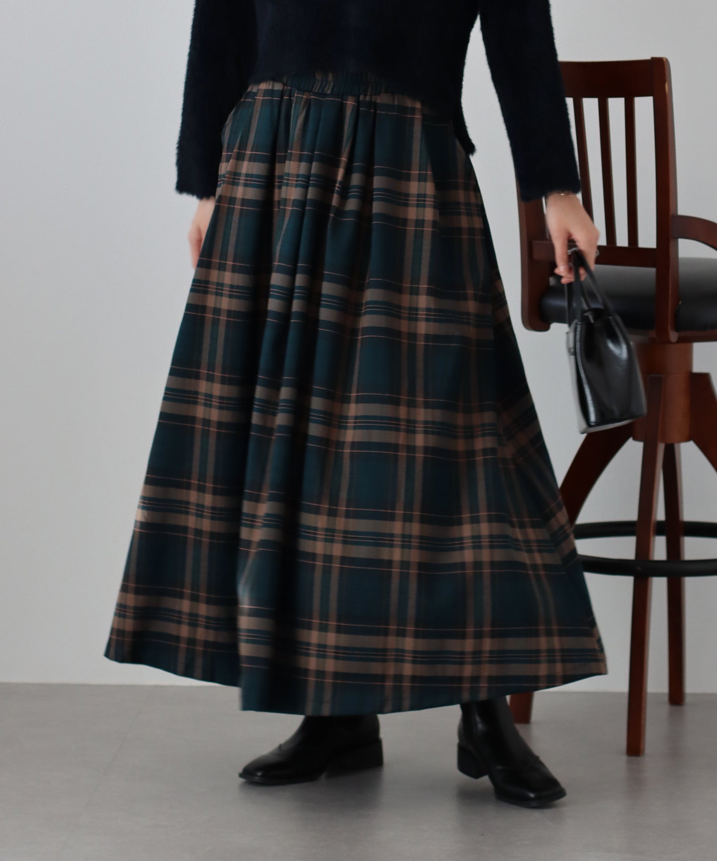 【SALE】丈が選べるチェック柄ロングスカート