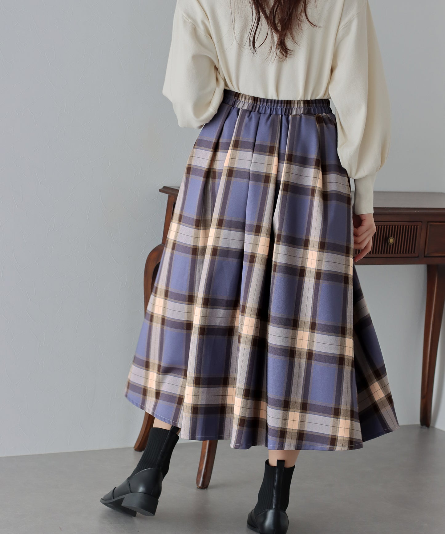 【SALE】丈が選べるチェック柄ロングスカート