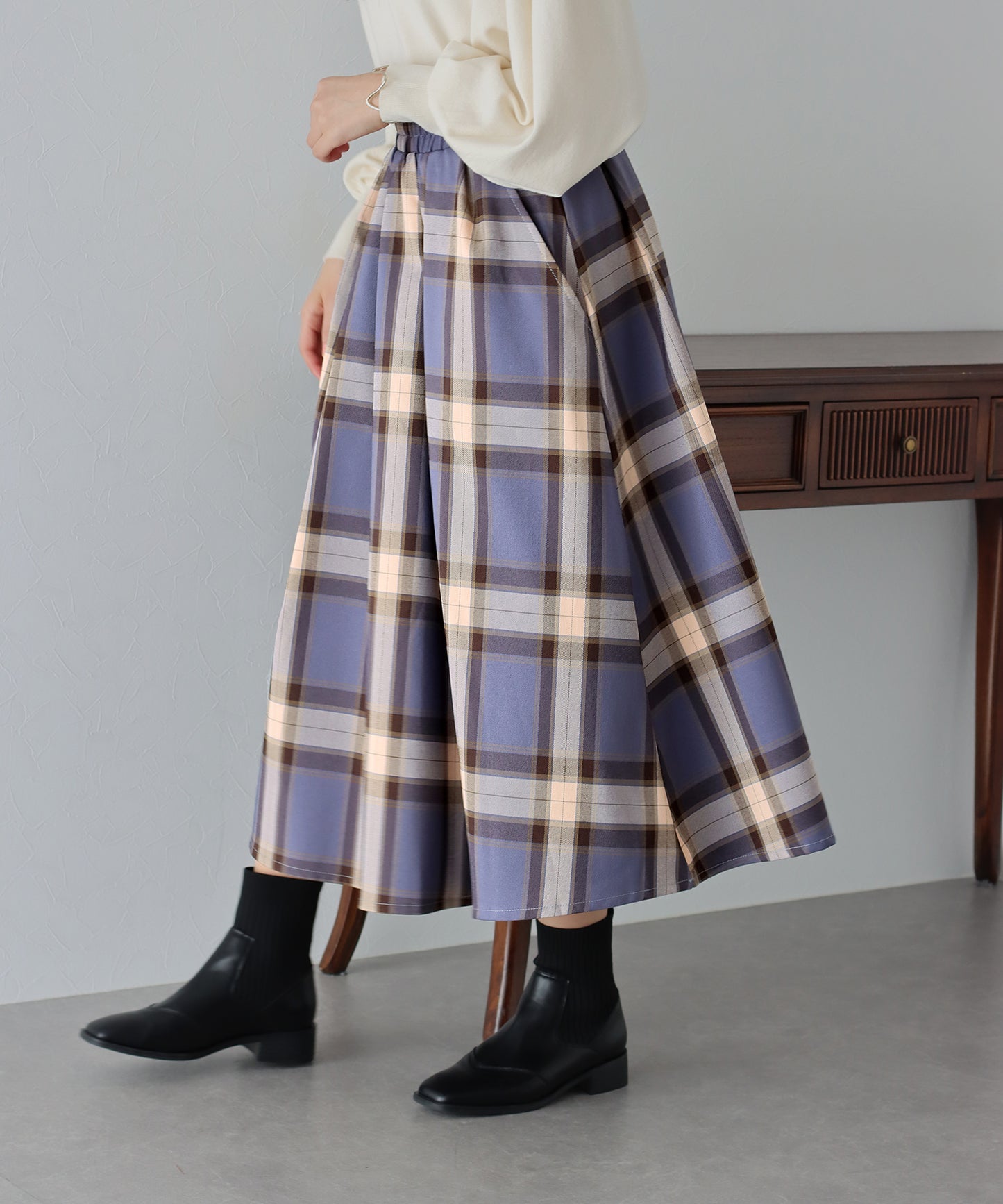 【SALE】丈が選べるチェック柄ロングスカート