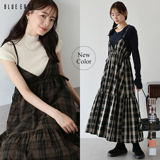 チェック柄サイドリボンキャミワンピース