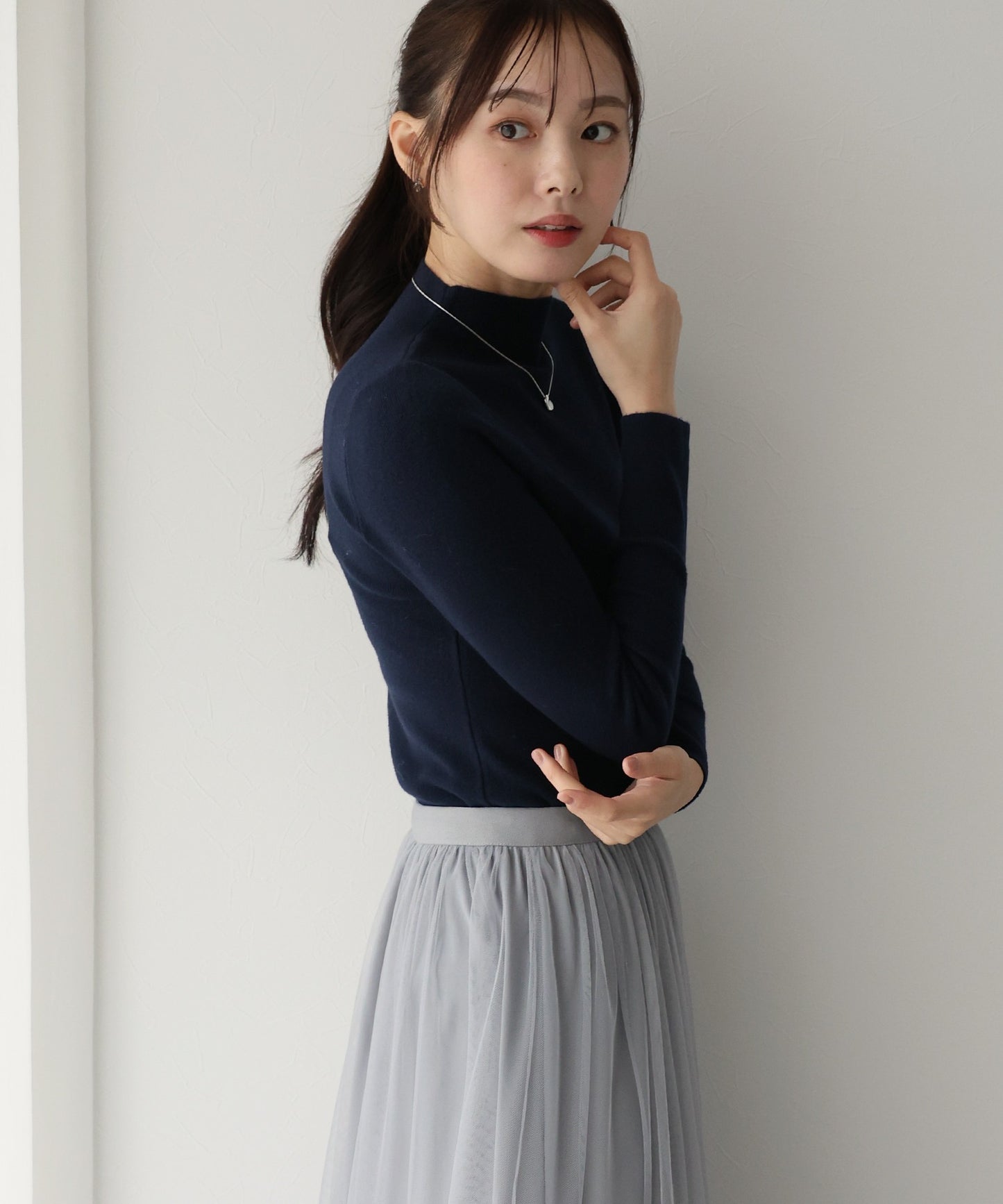 【TIME SALE】ウール混ベーシックハイネックニット