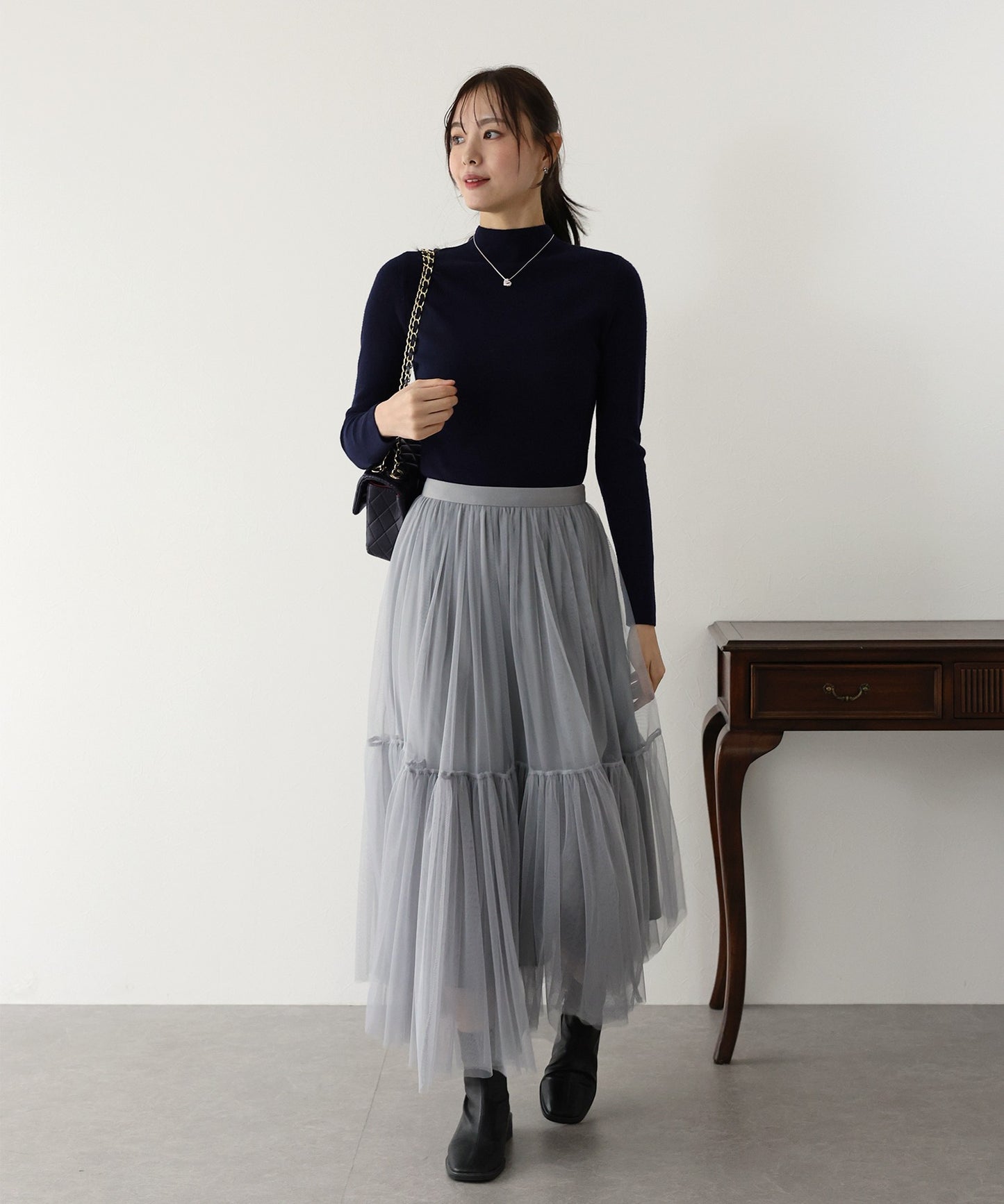 【TIME SALE】ウール混ベーシックハイネックニット