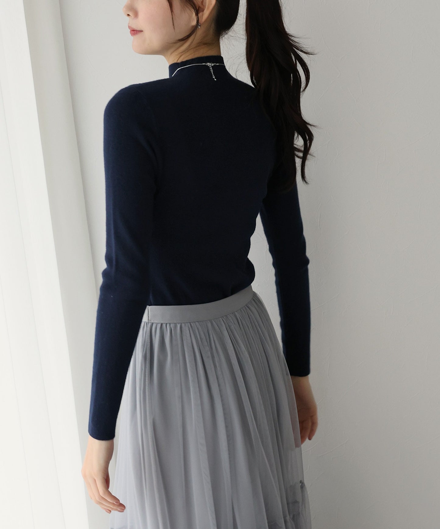 【TIME SALE】ウール混ベーシックハイネックニット