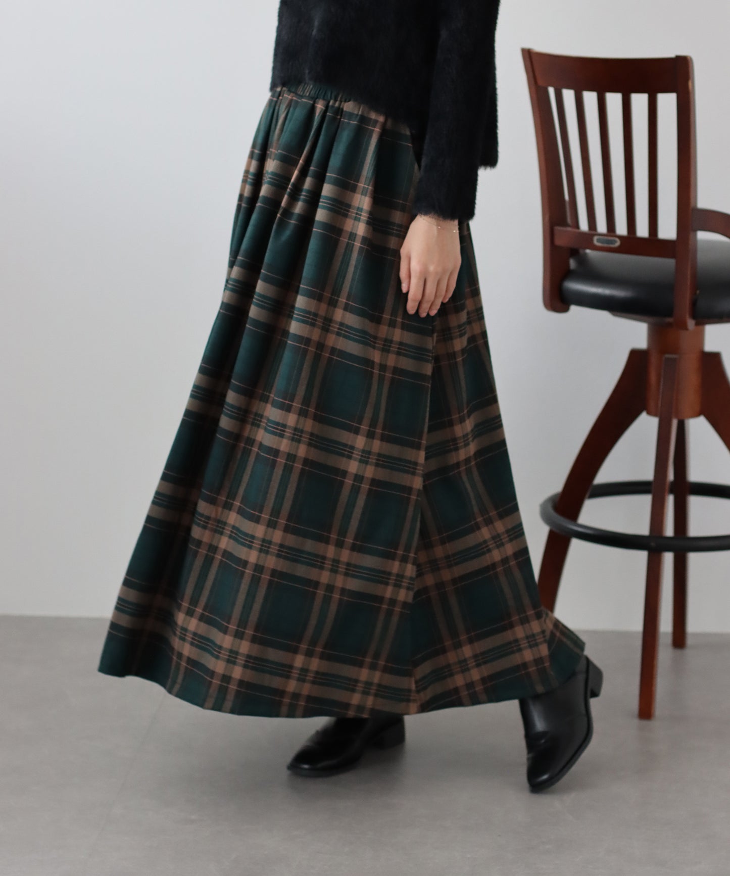 【SALE】丈が選べるチェック柄ロングスカート