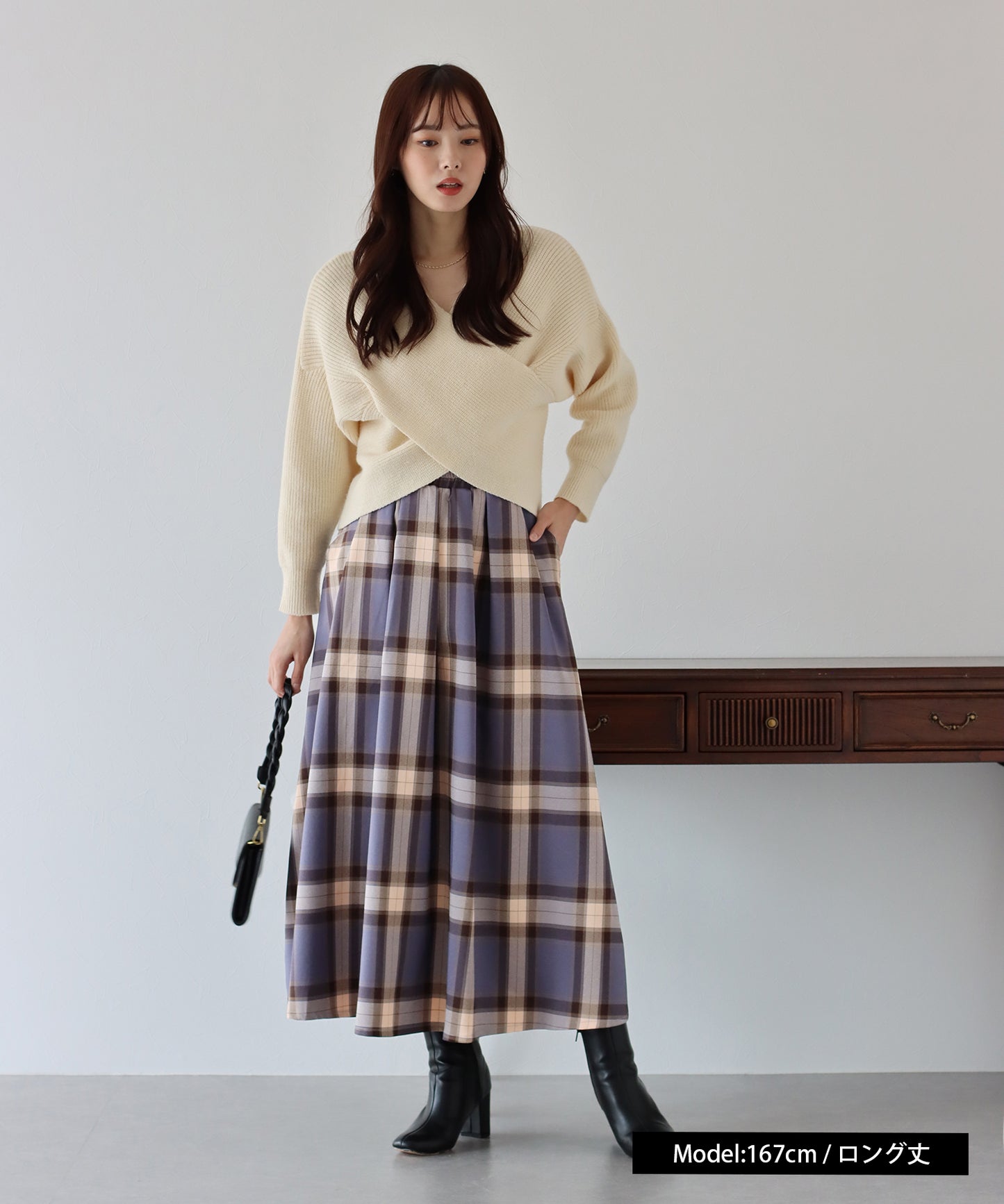 【SALE】丈が選べるチェック柄ロングスカート