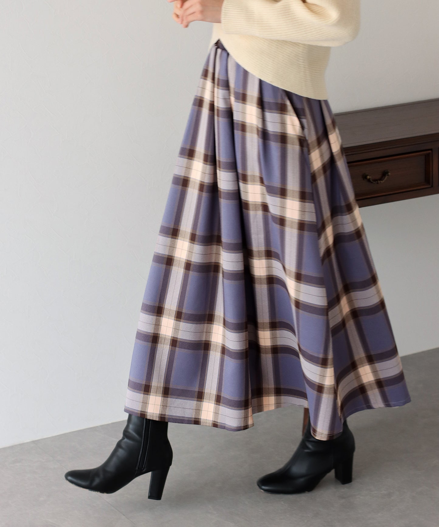【SALE】丈が選べるチェック柄ロングスカート