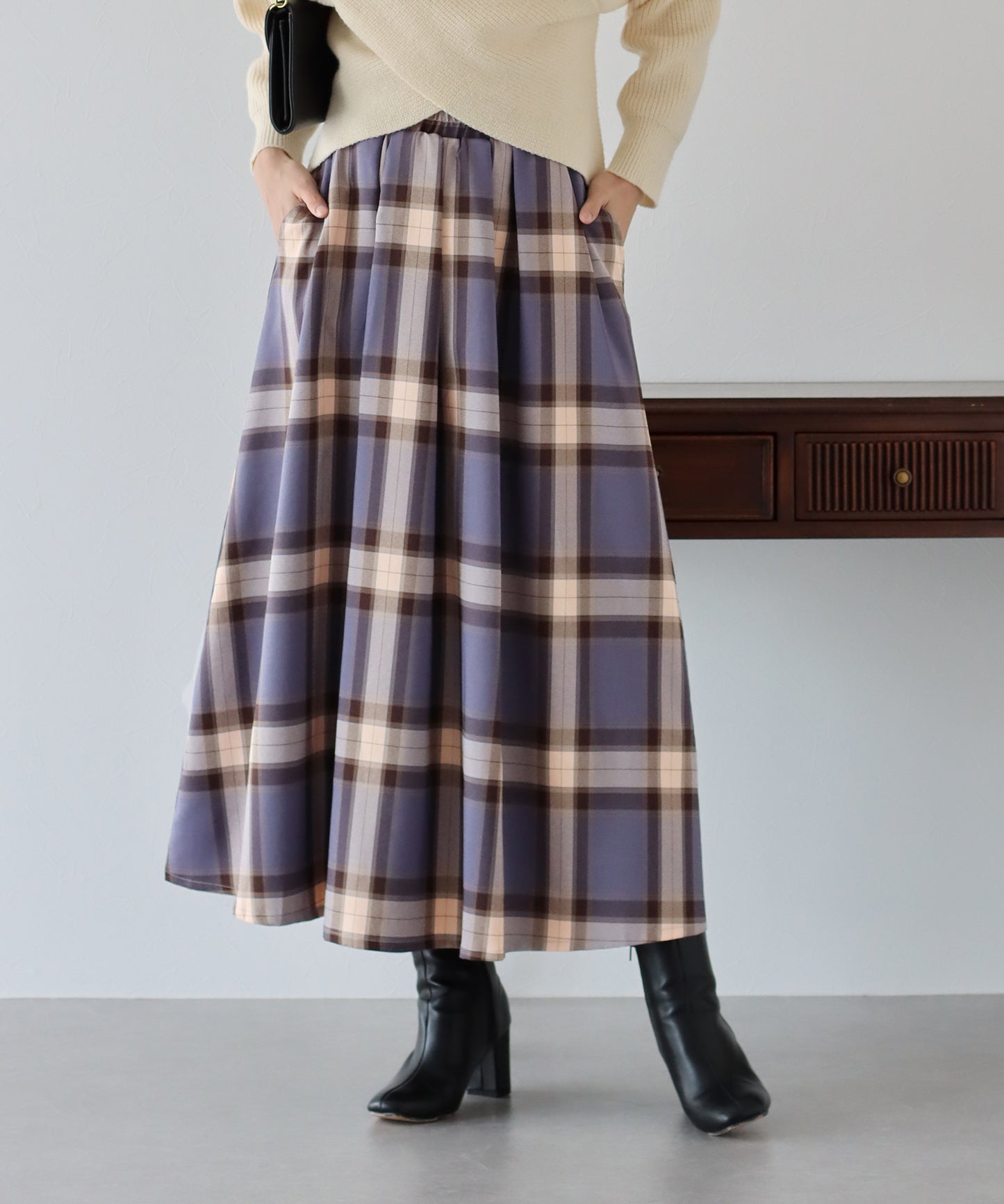 【SALE】丈が選べるチェック柄ロングスカート
