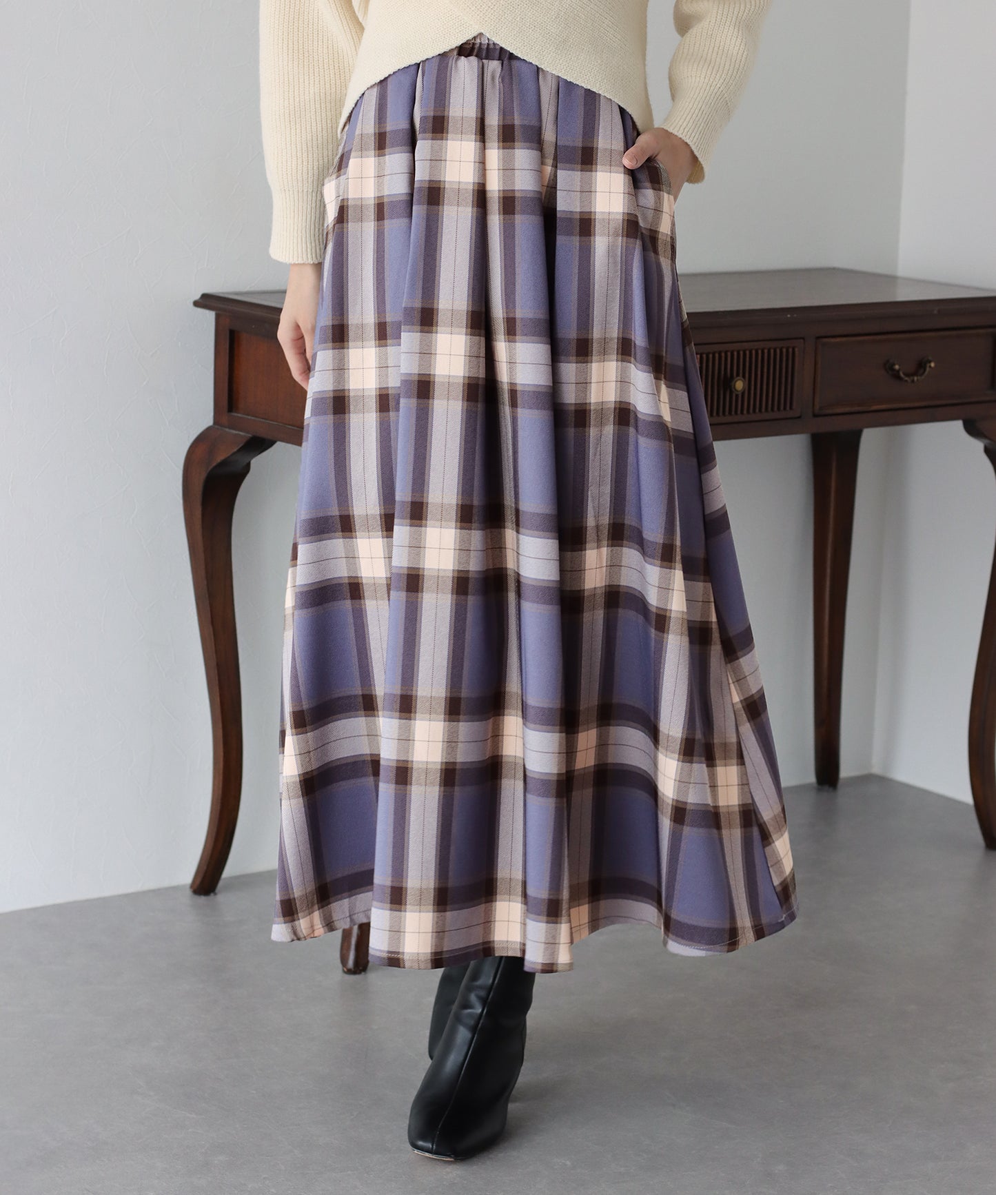 【SALE】丈が選べるチェック柄ロングスカート
