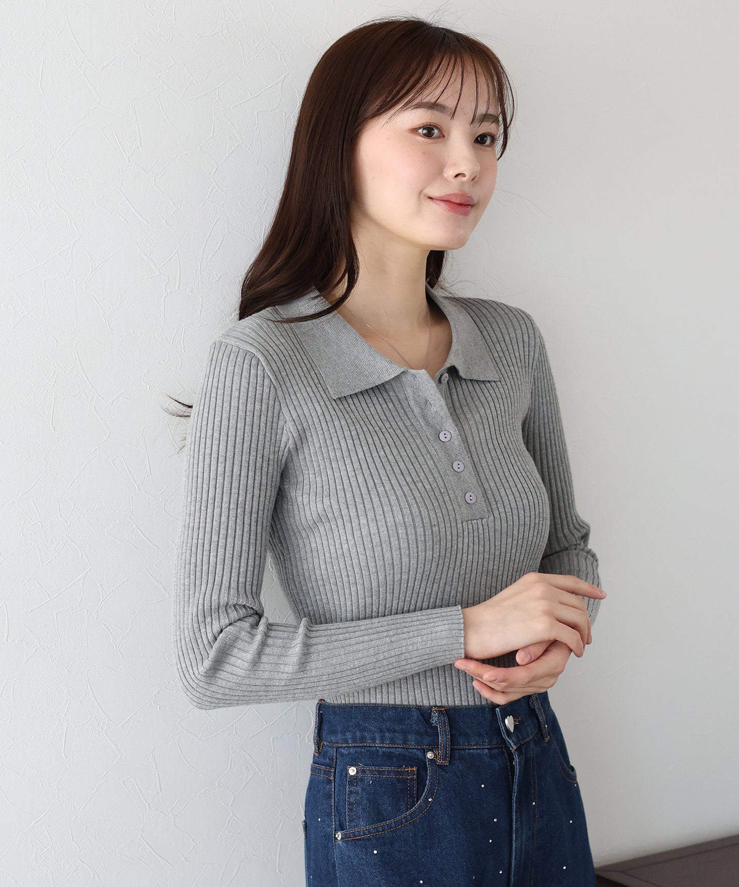 ポロ衿リブニット