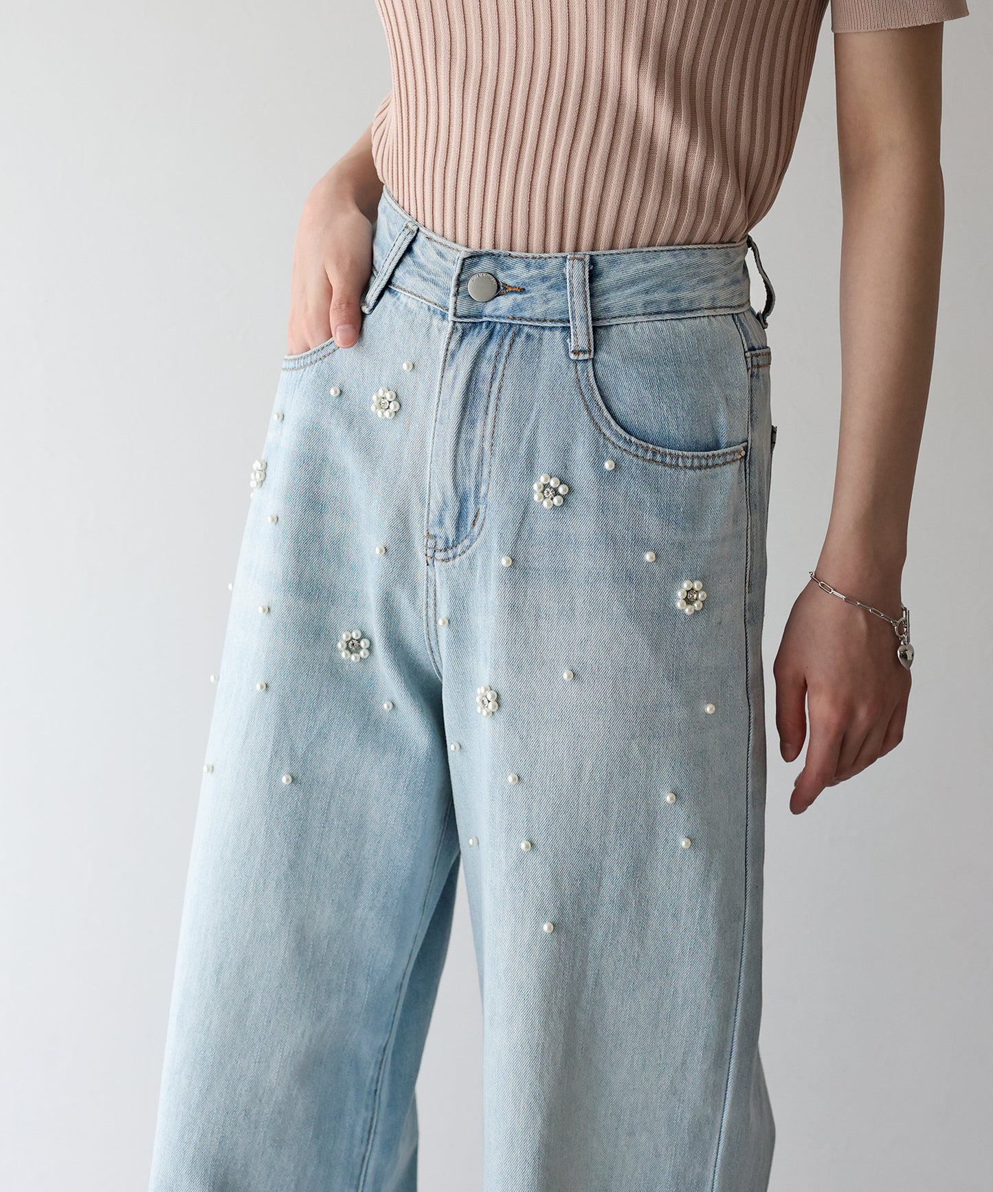 【新商品限定5%OFF(木)】パールフラワーデニム