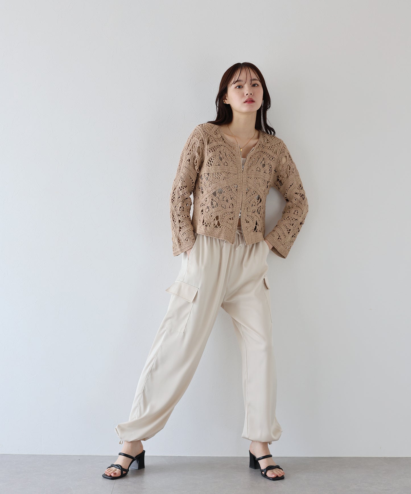 【SALE】ダブルジップクロシェカーディガン