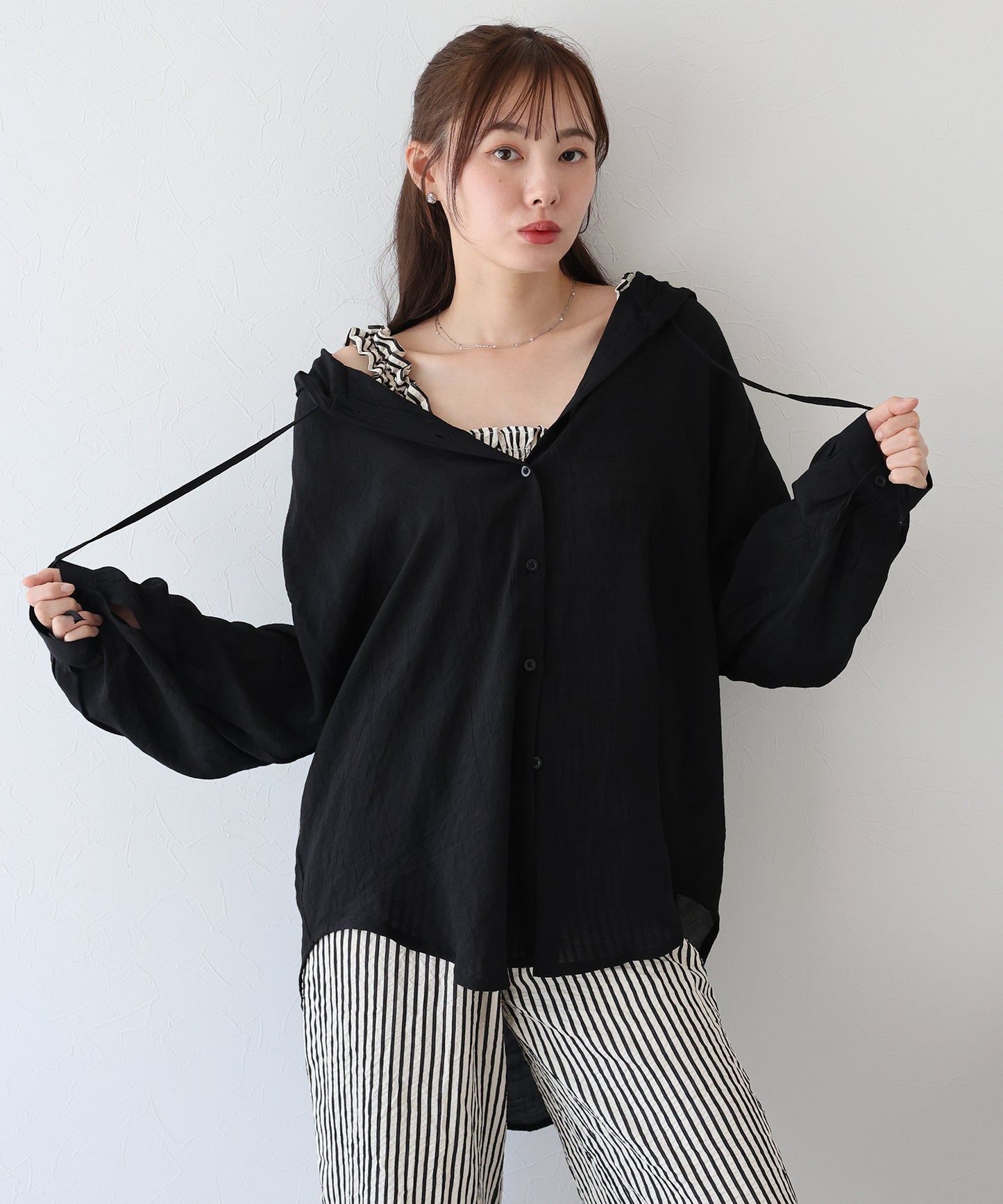 【TIME SALE】フード付きシアーシャツ【ネコポス】