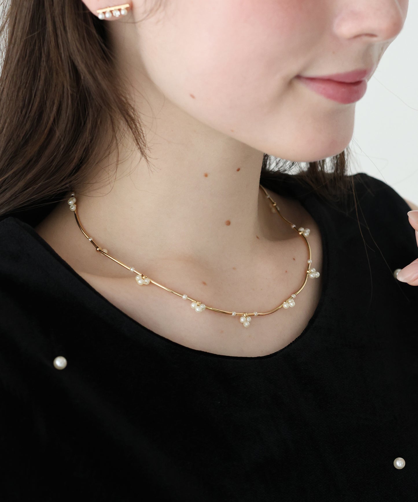 【早割5%OFF】フラワーパールバーネックレス / ニッケルフリー【ネコポス】