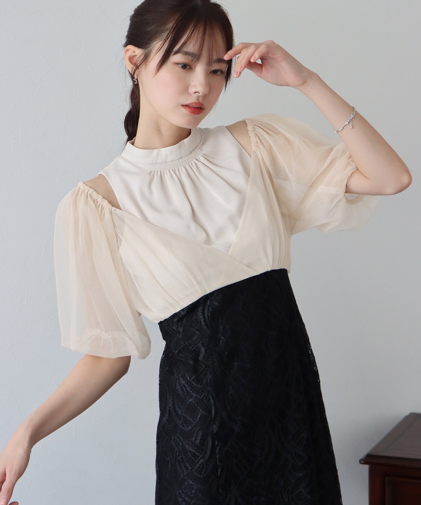 【TIME SALE】ラメチュールオフショルパーティードレス