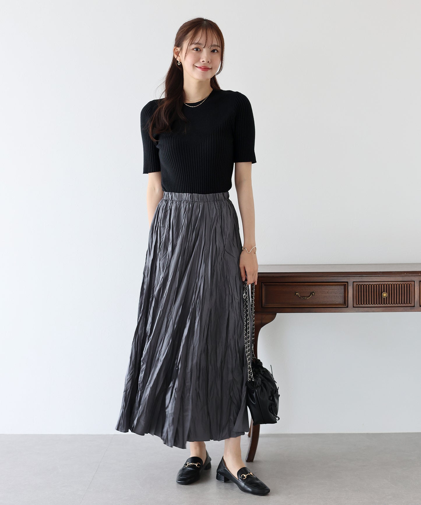 【TIME SALE】切替デザイン半袖リブニット【ネコポス】