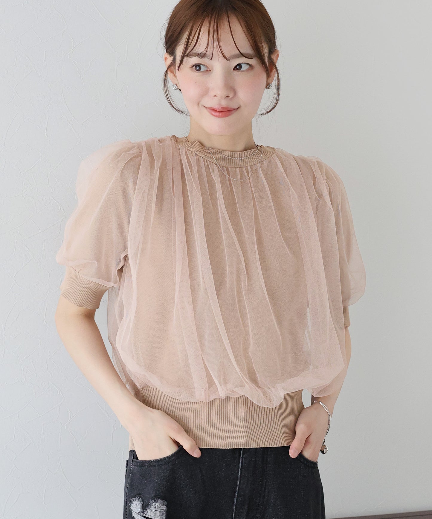 【TIME SALE】チュールレイヤードニット