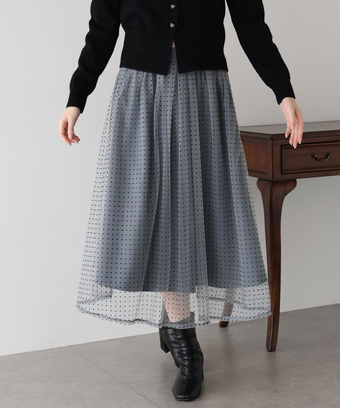丈が選べるフロッキーチェックチュールスカート