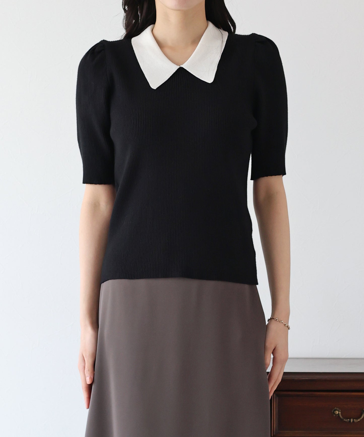 【SALE】白衿パフスリーブニット