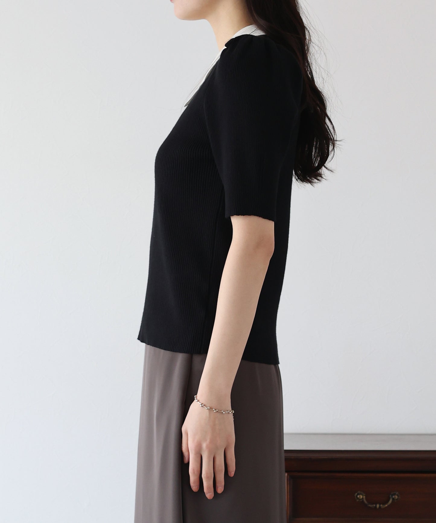 【SALE】白衿パフスリーブニット