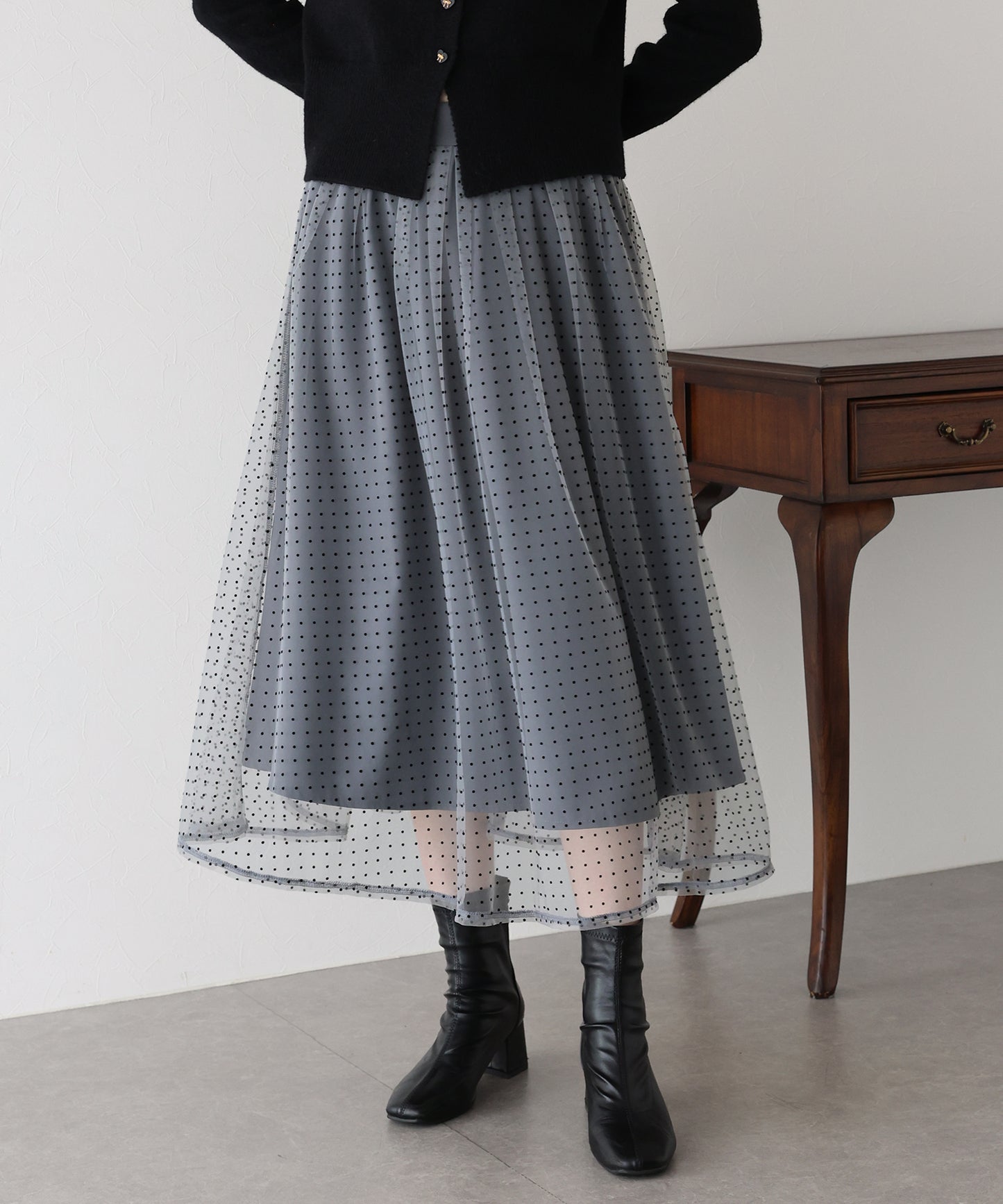 丈が選べるフロッキーチェックチュールスカート