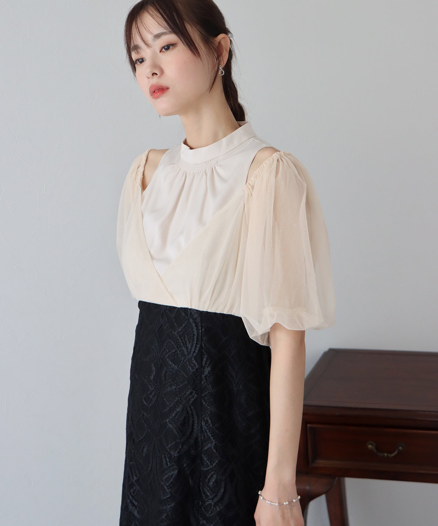 【TIME SALE】ラメチュールオフショルパーティードレス