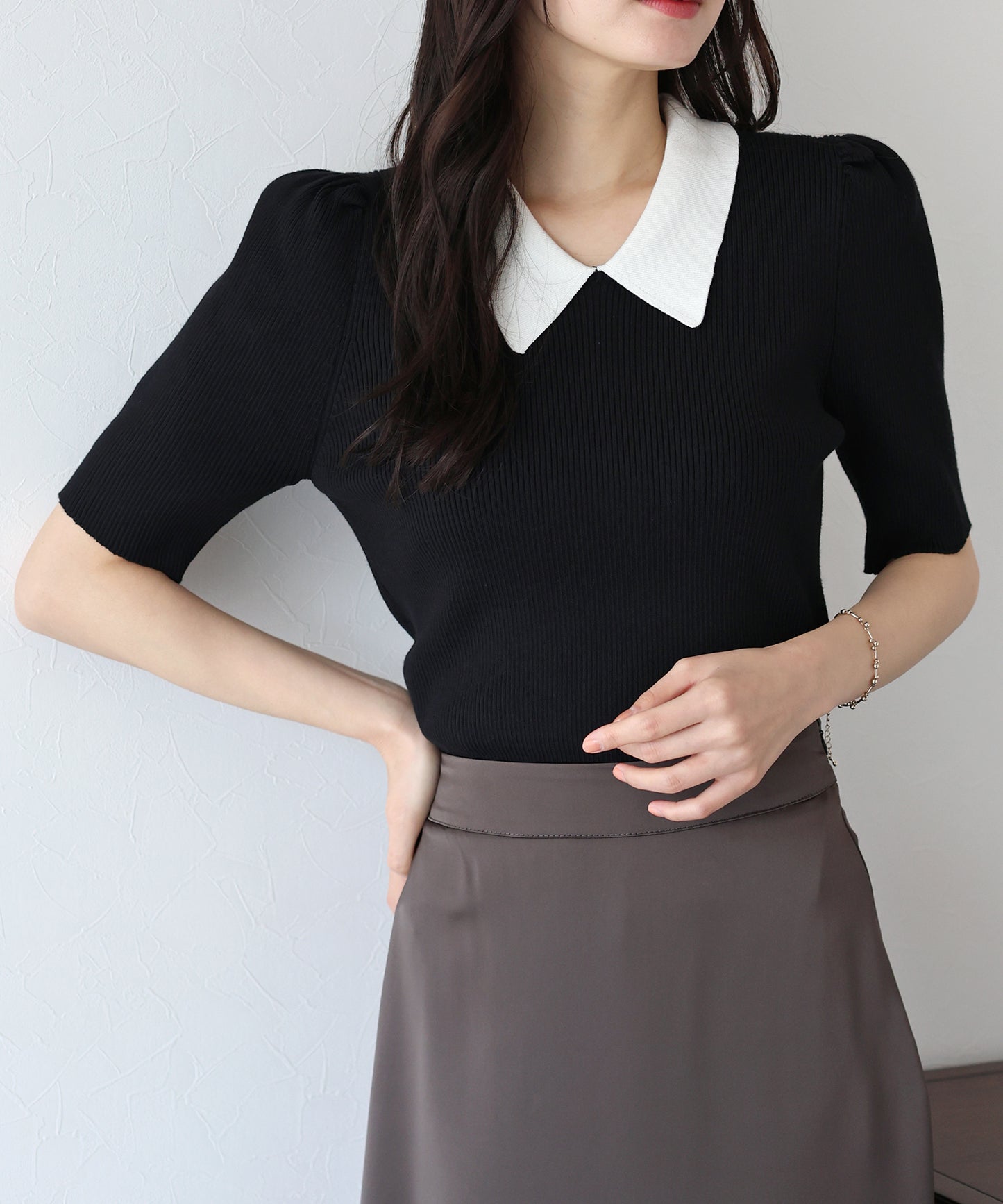 【SALE】白衿パフスリーブニット