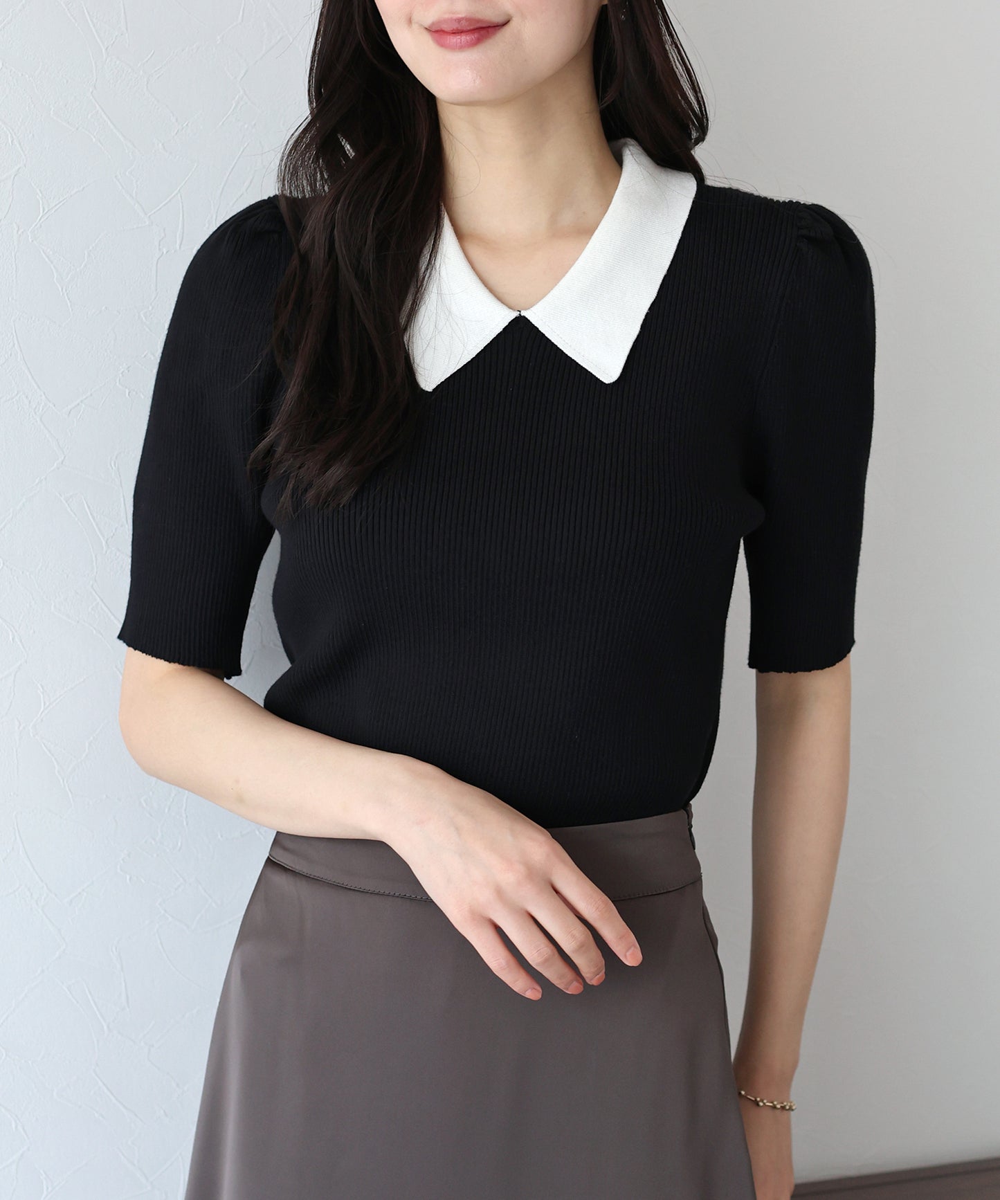 【SALE】白衿パフスリーブニット