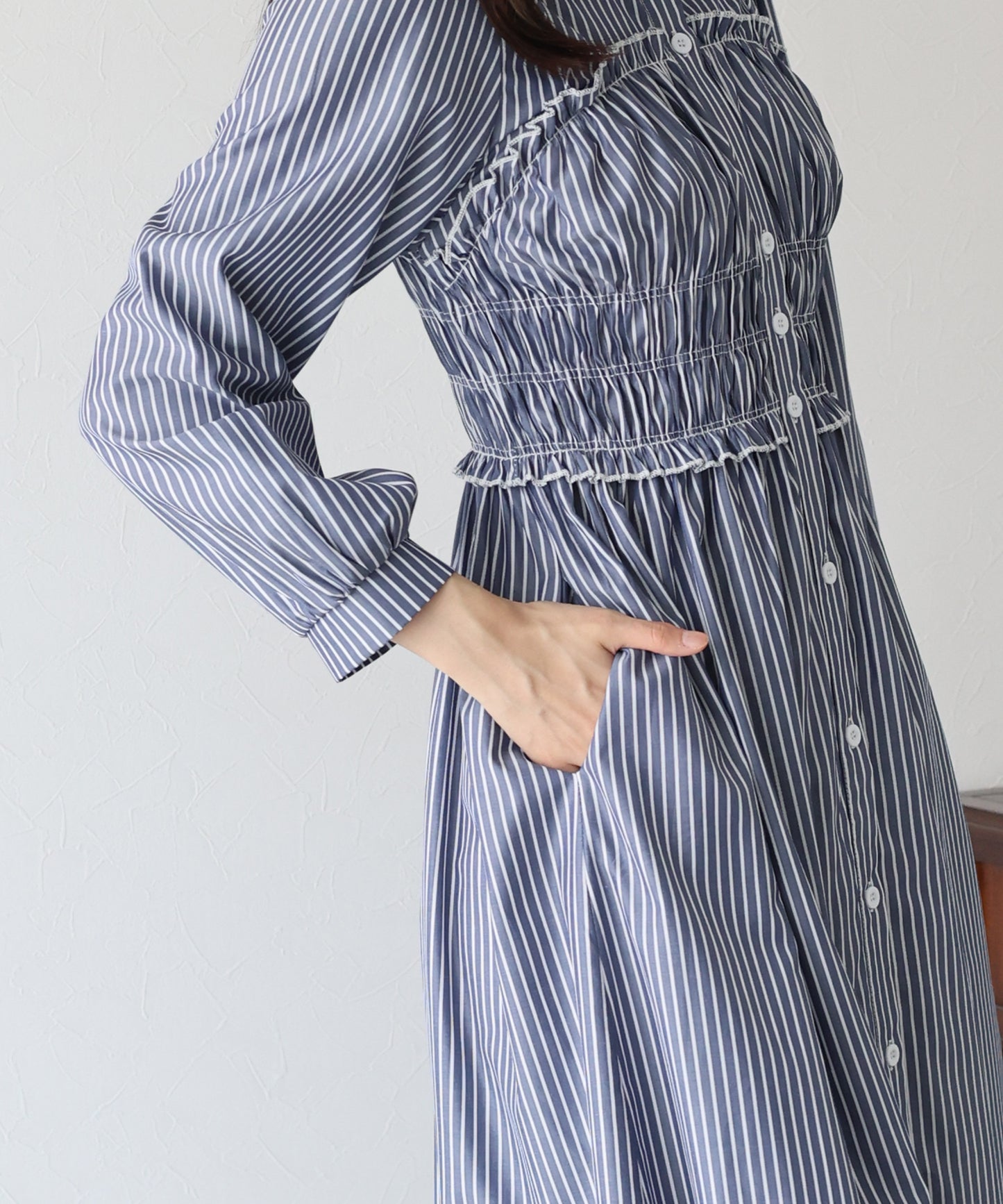 【早割5%OFF】シャーリングシャツワンピース