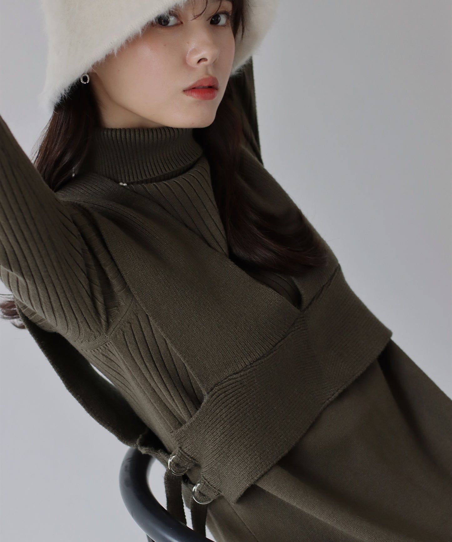 【TIME SALE】ニットビスチェ&タートルネックリブニットワンピース セットアップ
