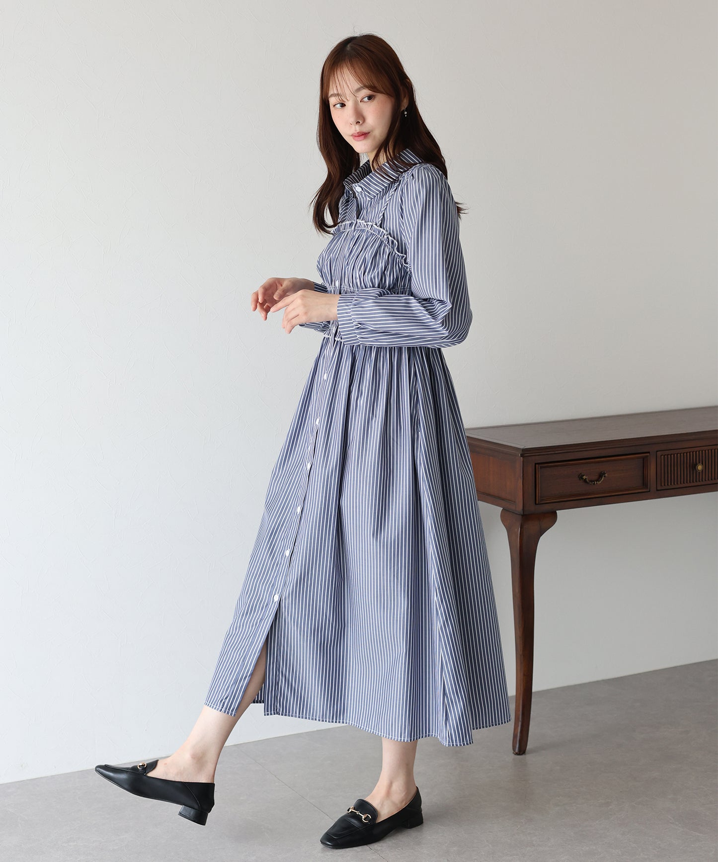 【早割5%OFF】シャーリングシャツワンピース