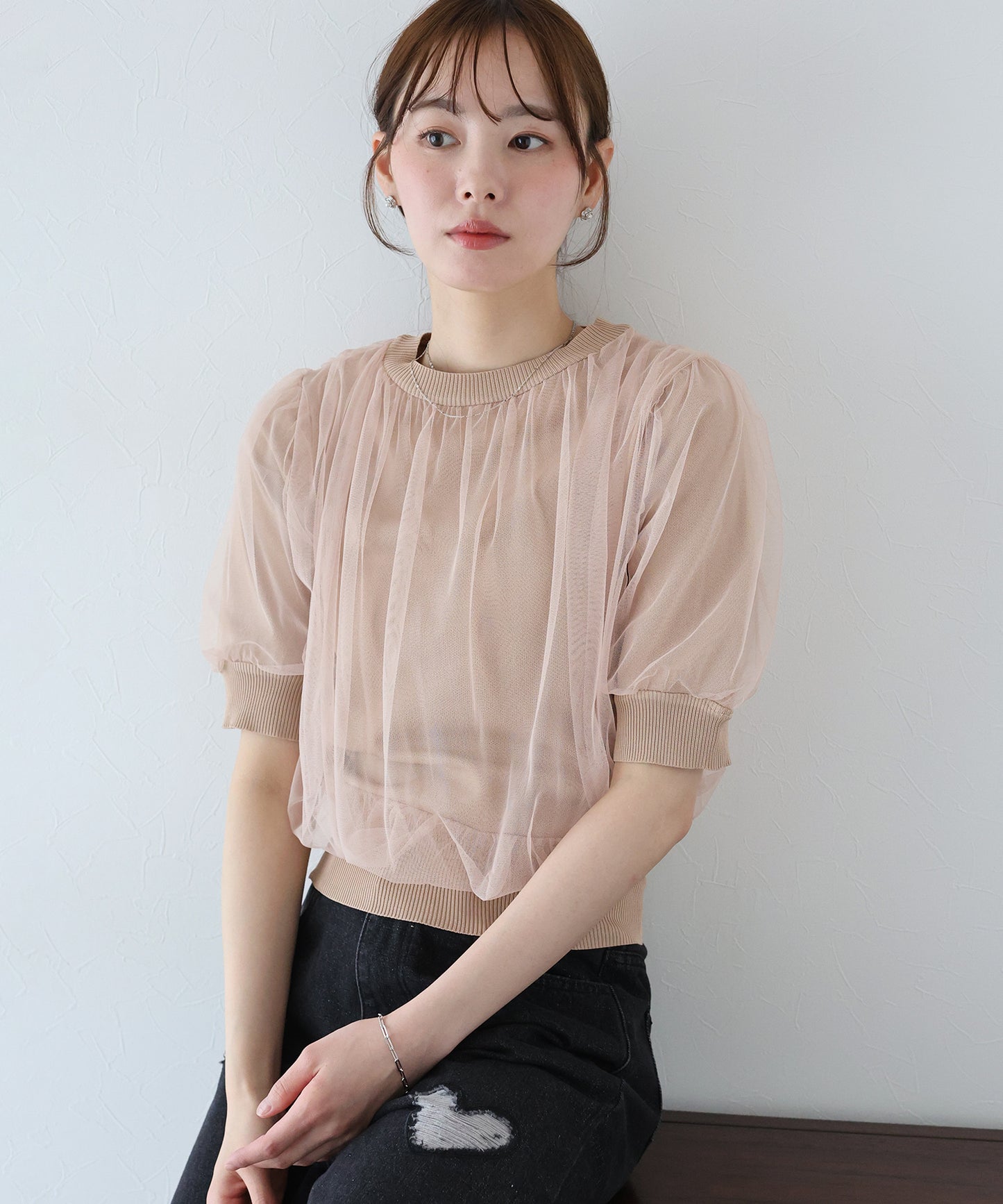 【TIME SALE】チュールレイヤードニット