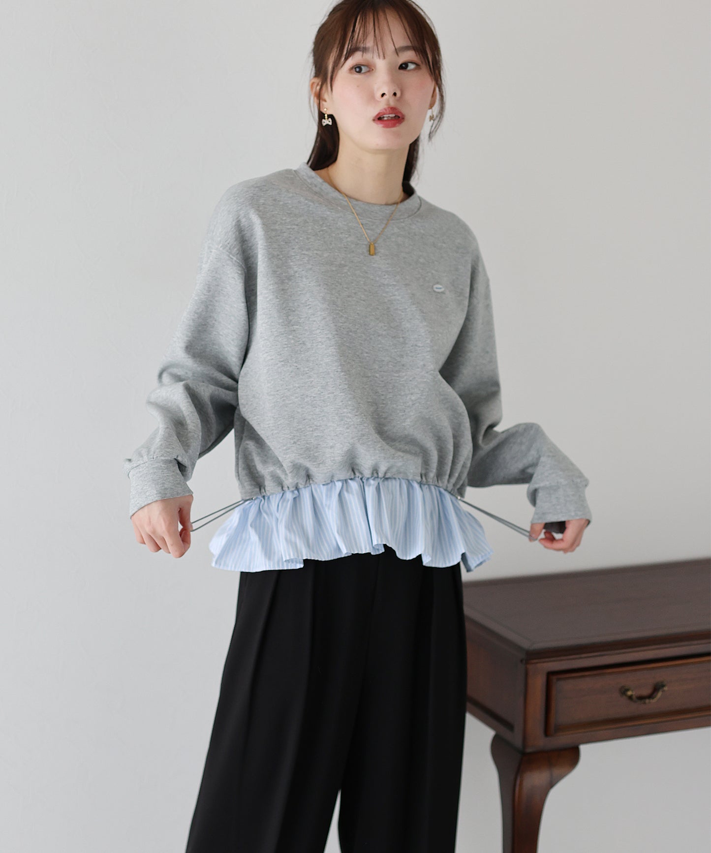 【SALE】シャツレイヤードスウェット