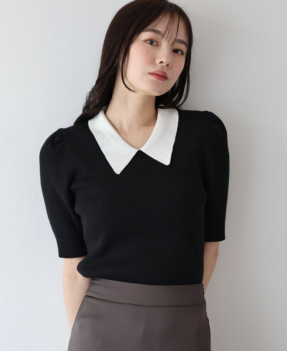 【SALE】白衿パフスリーブニット