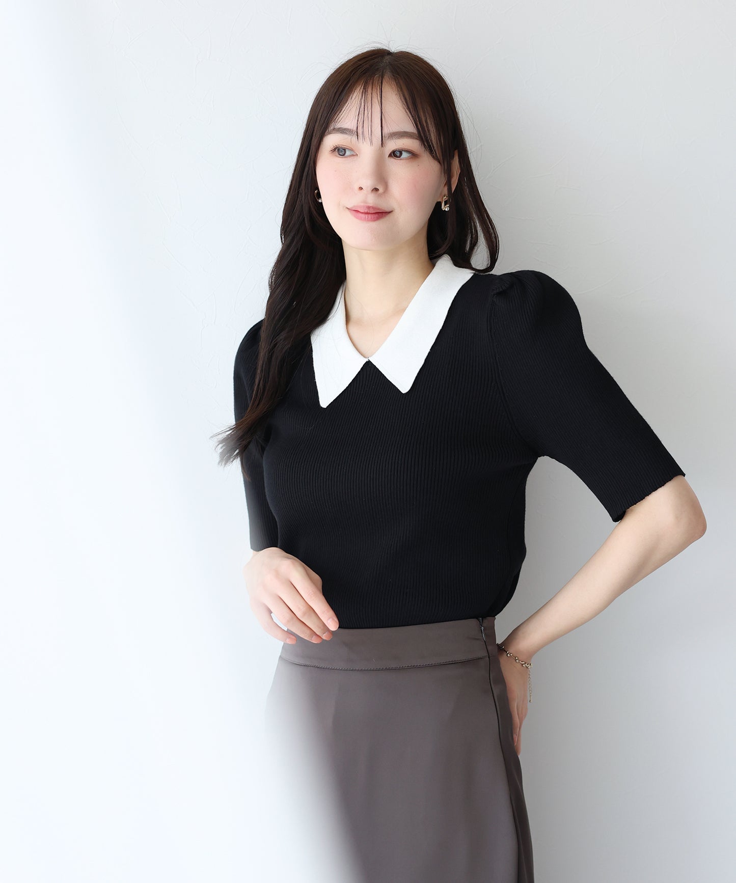 【SALE】白衿パフスリーブニット