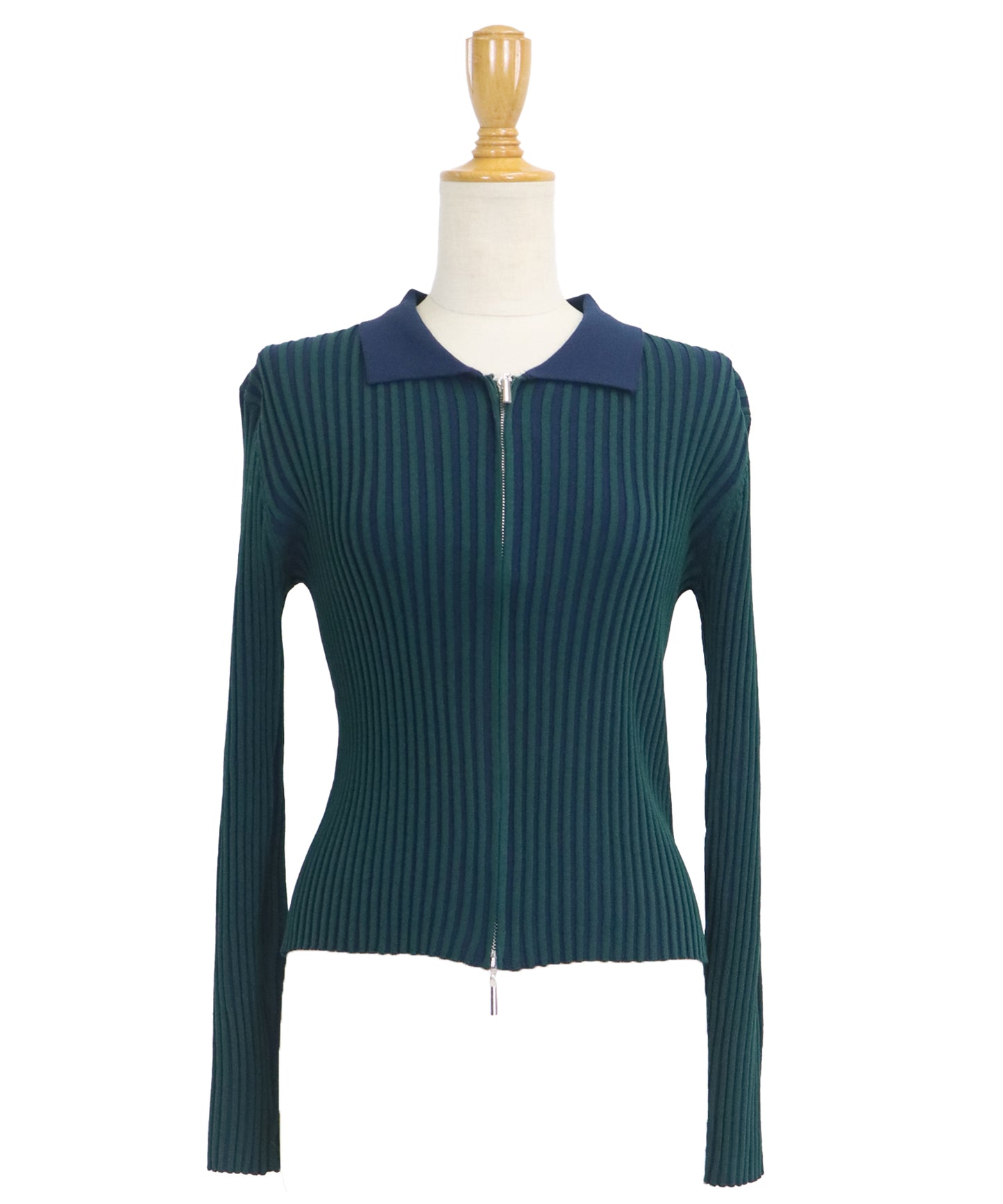 【SALE】バイカラーポロ襟Wジップカーディガン